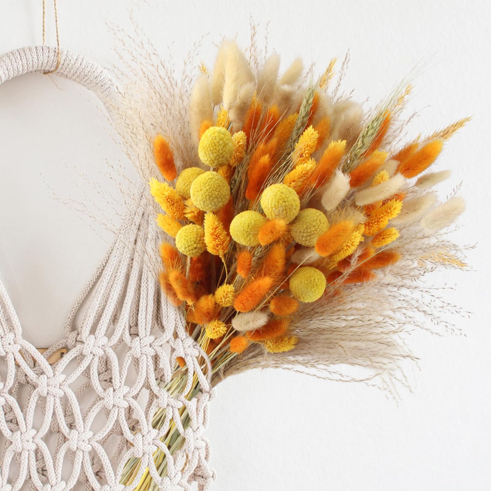128 Pezzi Bouquet di Fiori Secchi Arancio, Fiori Secchi Decorativi Autunno, Erba di Pampa Essiccata Naturale, Bouquet di Erba Della Pampas per Bomboniere,Matrimonio,Decorazione Della Casa e Partito