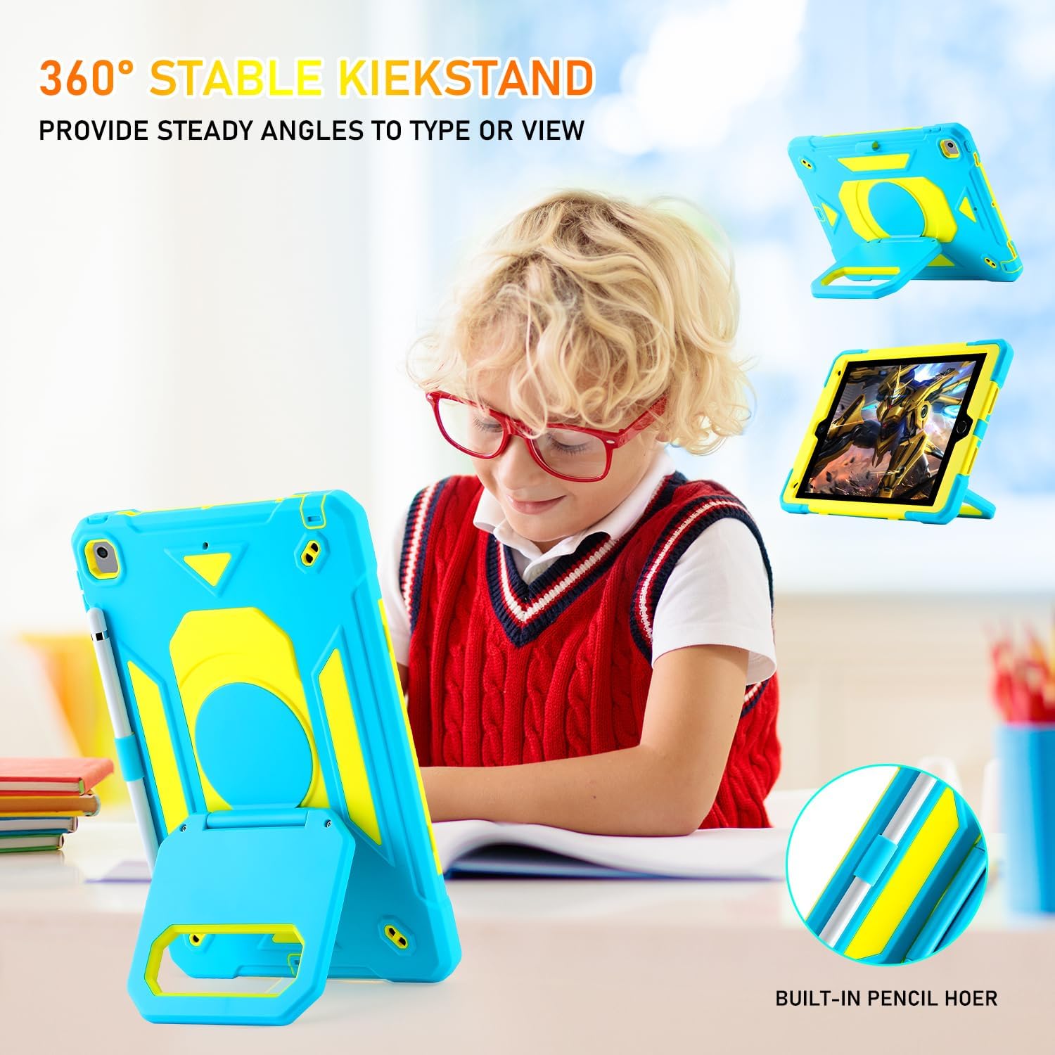 for iPad 9th/8th/7th Generation Case, iPad 10.2 Case 2021/2020/2019, Rugged Heavy Duty Shockproof Protective Kids Case with Screen Protector/360° Rotating Folding Stand/Pencil Holder/Shoulder Strap
