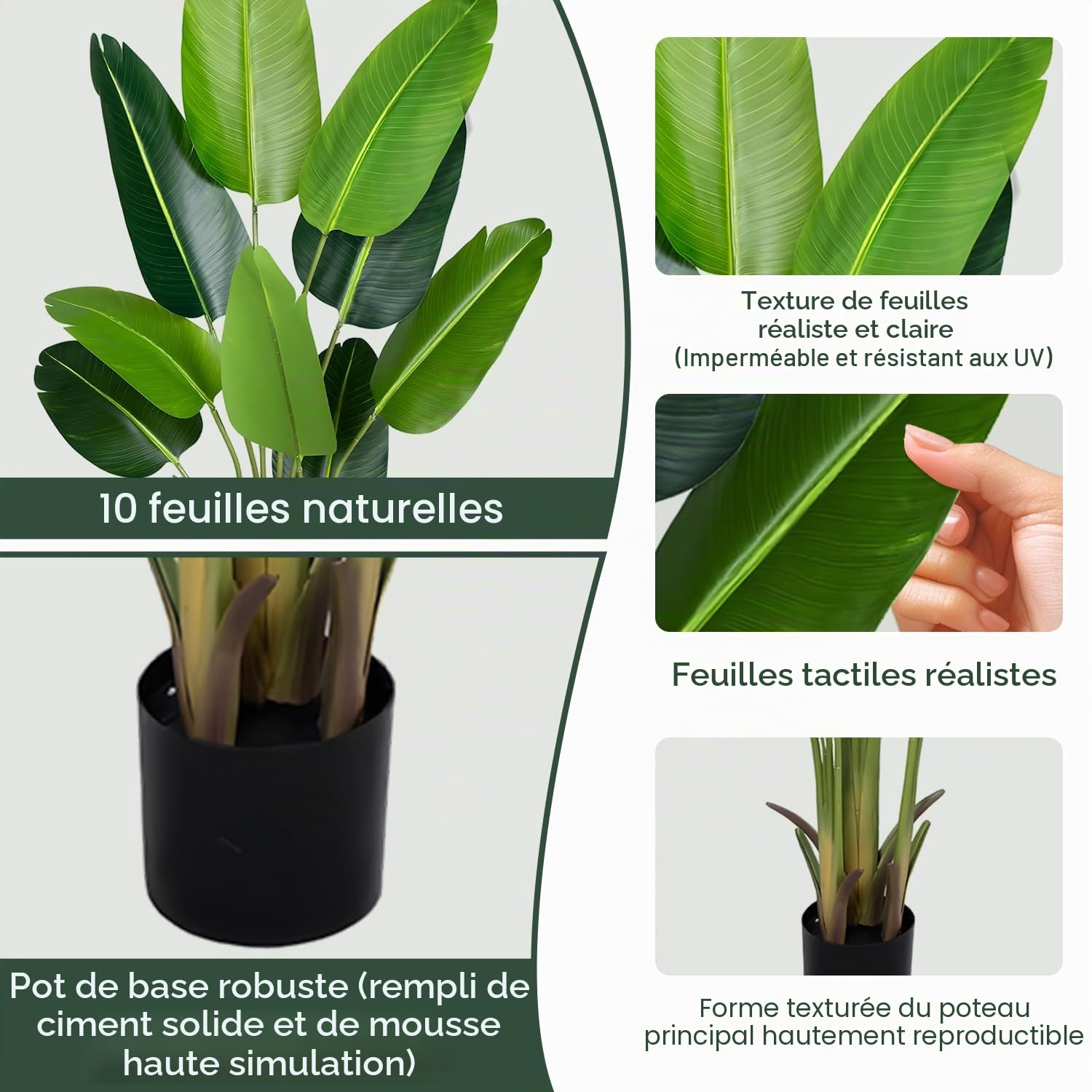 Plante Artificiel Oiseau de Paradis 160 cm, Palmier Tropical Artificiel avec 10 Feuilles, Plantes Artificielles en Pot pour Décoration Intérieur Extérieur, Salon, Bureau, Jardin, Cadeau