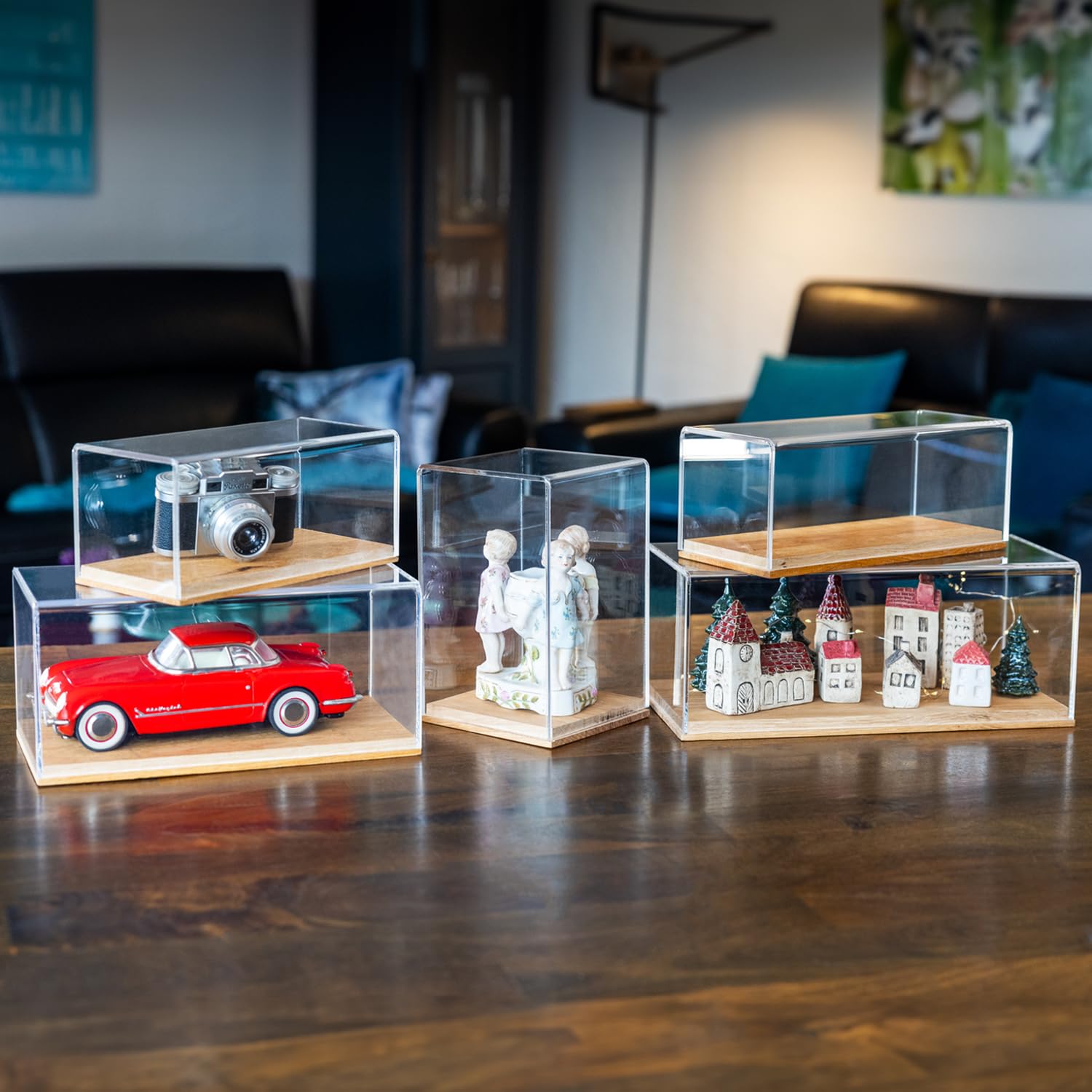 HMF 46874 Vitrine en Acrylique avec Socle en Bois pour modèles de Voitures Miniatures Transparent 34 x 16 x 14 cm