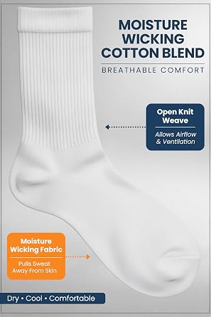 Special Essentials Diabetic Socks for Men & Women 12 Pairs of Non-Binding Moisture-Wicking Neuropathy Socks Crew Length