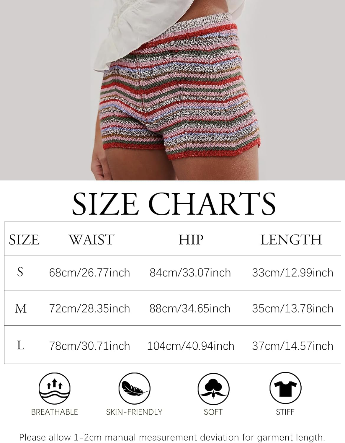 Women’s Y2K Striped Knit Shorts High Waisted Short Lounge Summer Elastic Rainbow Color Block Sweater Shorts - Image 5