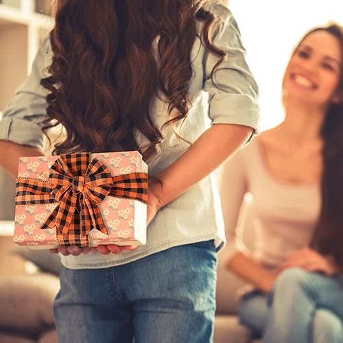 Miniatura 5 de 6 rollos de cinta de arpillera de otoño de 30 yardas, cinta de borde con alambre a cuadros de búfalo de 2.5 pulgadas de ancho con patrón de calabaza