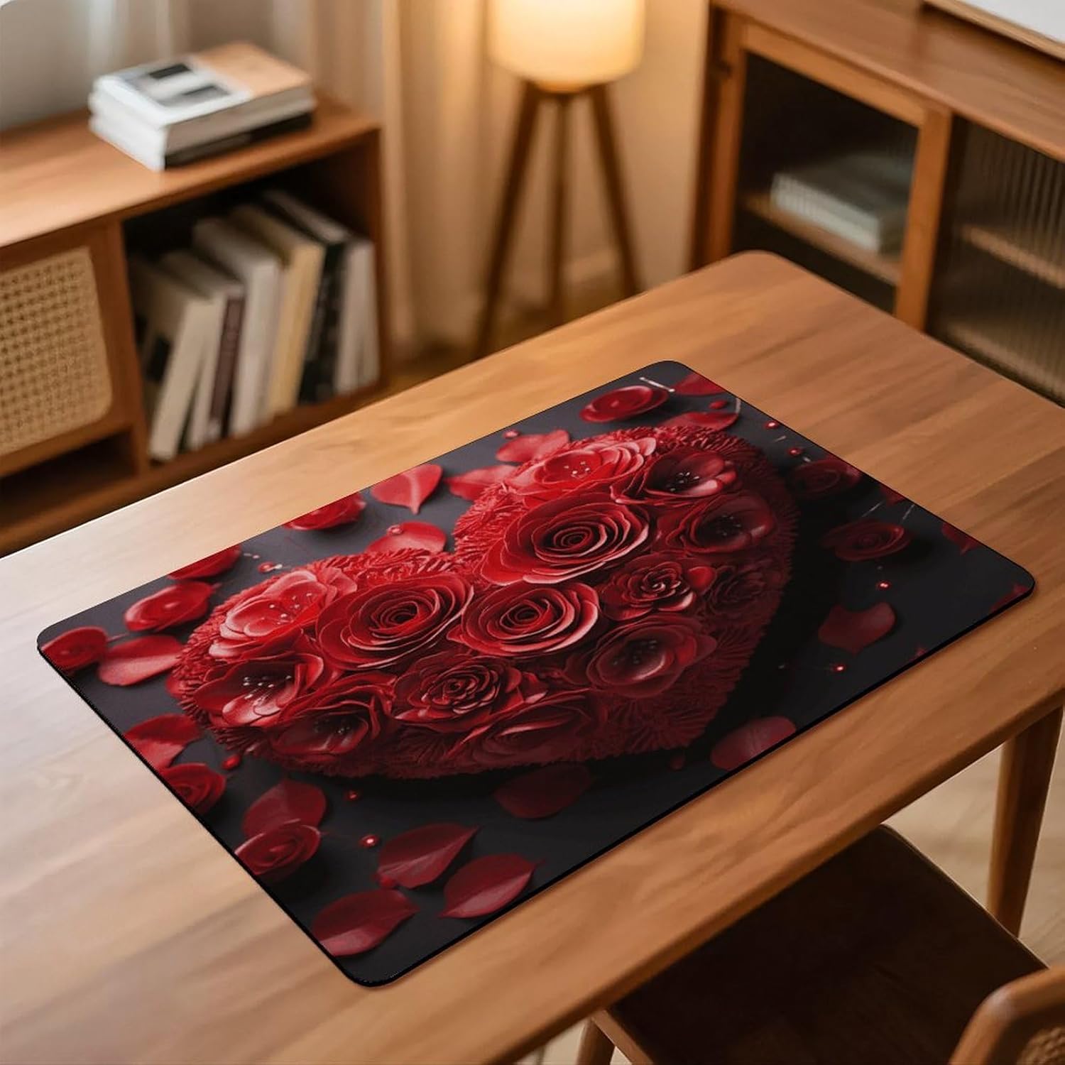 Red Rose Love Heart Drying Mat for Kitchen Counter 20x28 inch, Diatomite Dish Drying Mat, Non-Slip, Absorbent Dish Drainer Pad for Coffee & Utensils, Kitchen Decor Mats