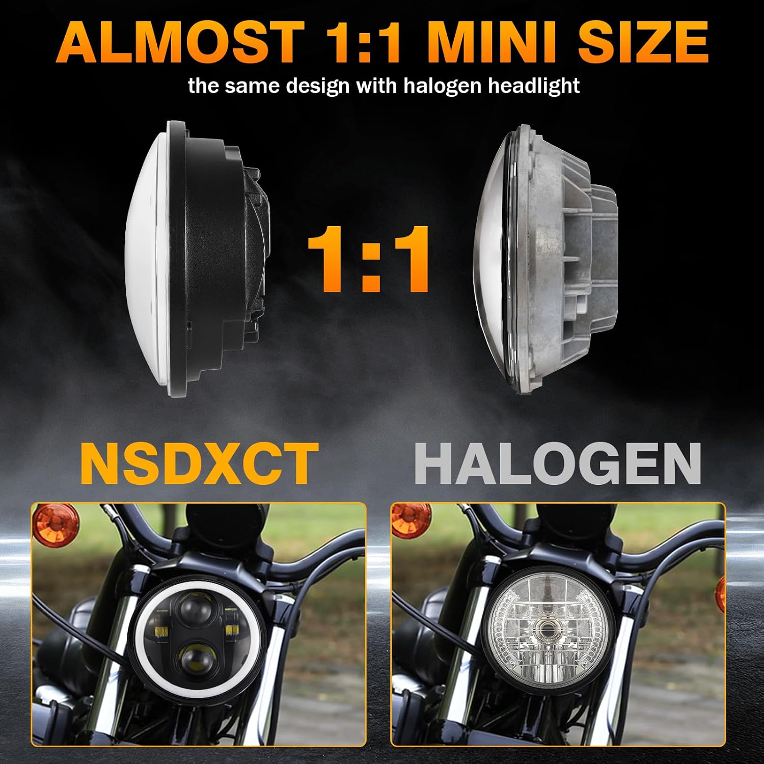 5.75 inch Front Projector Headlight for Motorcycle, 5.75" Round Headlight with Halo Hi/Lo Beam DRL Turn Signal Sealed Fit For Honda Shadow VT 600 700 750 1100 VTX 1300 1800, No Bracket