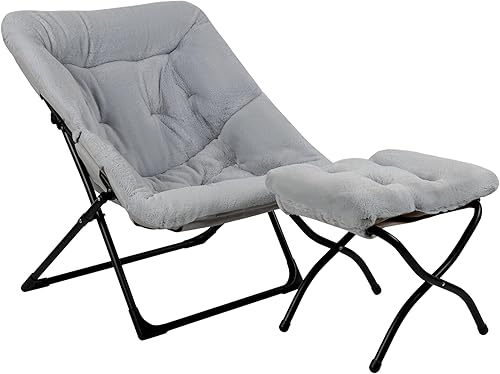 Cómoda silla platillo para adultos, silla de dormitorio de piel sintética suave con otomana, sillas de dormitorio decorativas, sillas de lectura