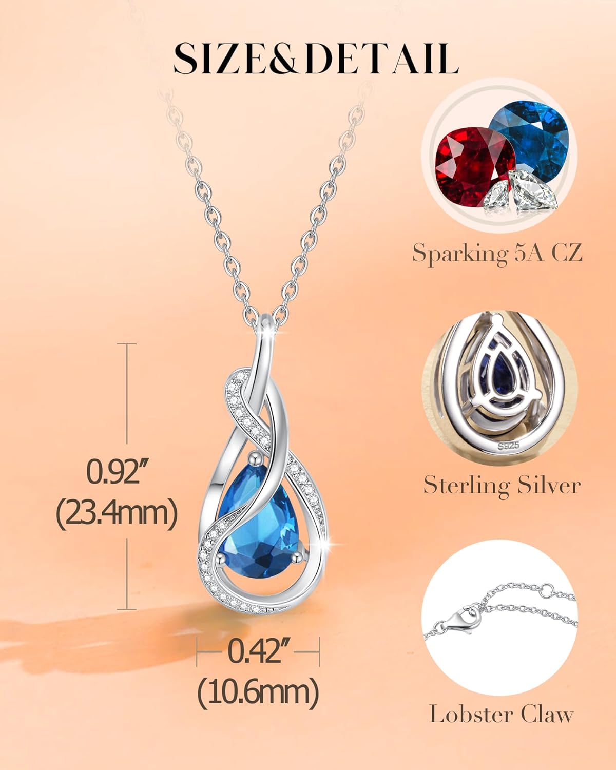 FANCIME TimelessTie Birthstone Necklace for Women White Gold Plated Sterling Silver Ribbon Design Jewelry Knot Pendant Fine Jewelry Gemstone Anniversary Birthday Graduation Mothers Day Gifts for Women Wife Mother Her - Image 4