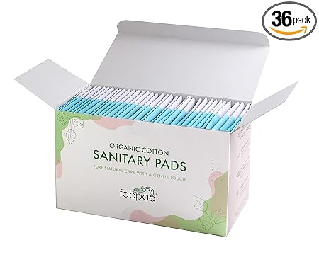 FabPad Organic Cotton Ultra Thin Rash Free Biodegradable Eco-Friendly Sanitary Pads Period Napkins with Disposable Cover (Light Flow, Pack of 36)