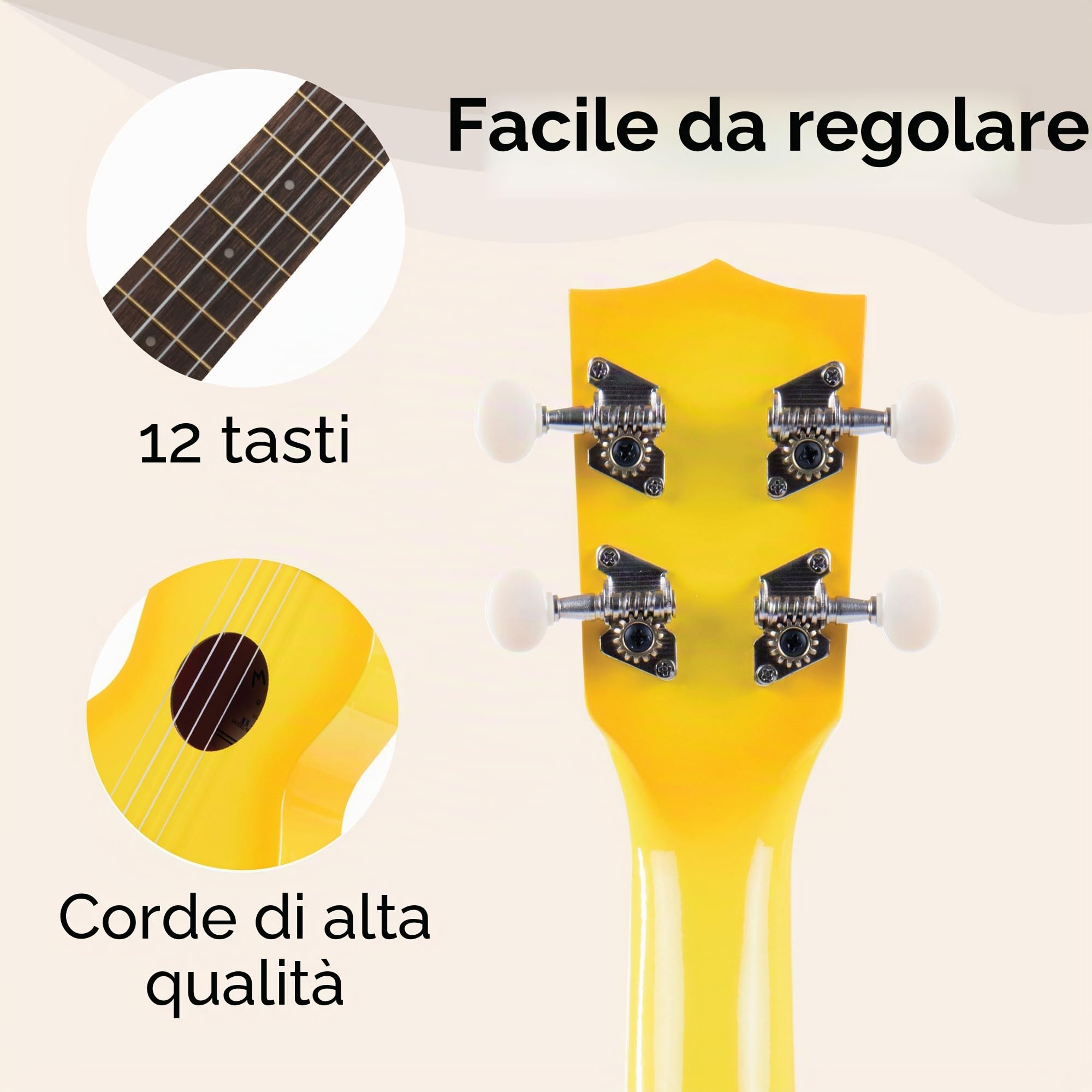 Kala - MK-SD/YLBURST - Ukulele Soprano Bambini Adulti e Principianti, Ukulele Scuola Media in ABS per Musicisti Esperti/Nuovi, Custodia Inclusa, Strumenti Musicali Bambini a Corda, Satinato colorato