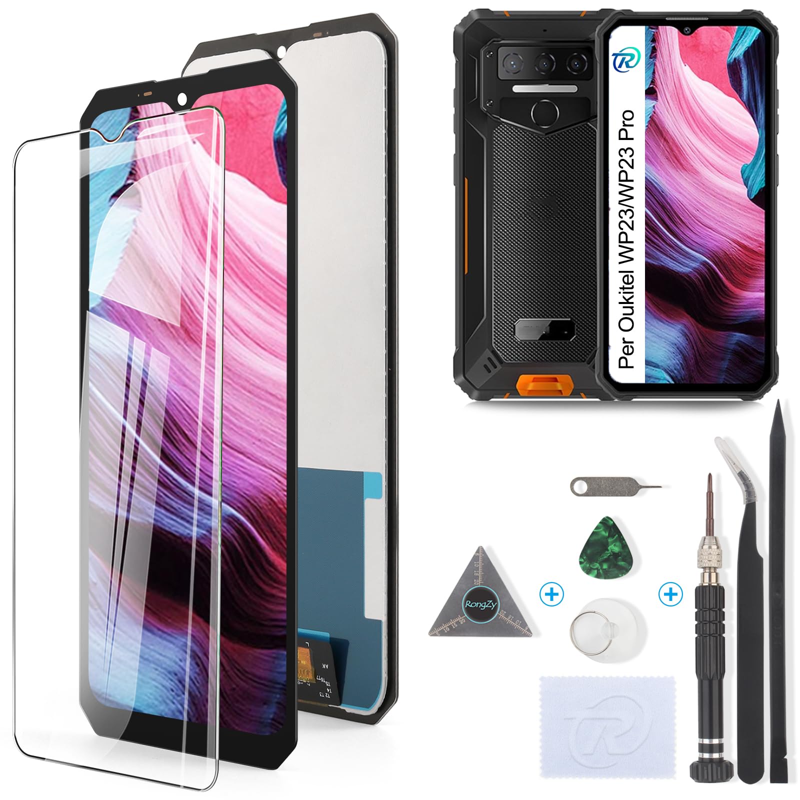 RongZy Schermo LCD per Oukitel WP23 Display Sostituzione per Oukitel WP23 PRO Digitizer Assembly Vetro di Ricambio Touch Screen con Strumenti(6.52", Nero)