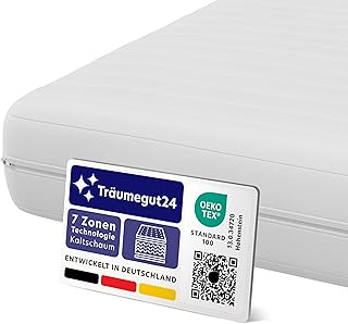 Träumegut24 - ergonomische 7-Zonen Matratze 90x200 cm | Größe + Höhe wählbar | Härtegrad H2&H3 | Kaltschaummatratze | Hautfreundlicher Bezug | Oeko-TEX® | (90 x 200 cm, 11 cm)