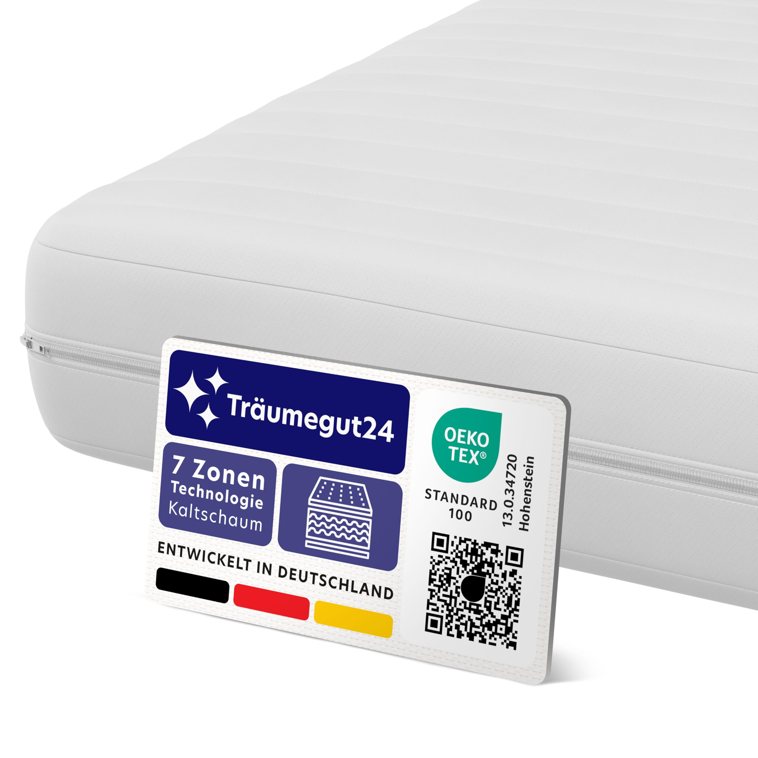 Träumegut24 - ergonomische 7-Zonen Matratze 90x200 cm | Größe + Höhe wählbar | Härtegrad H2&H3 | Kaltschaummatratze | Hautfreundlicher Bezug | Oeko-TEX® | (90 x 200 cm, 11 cm)