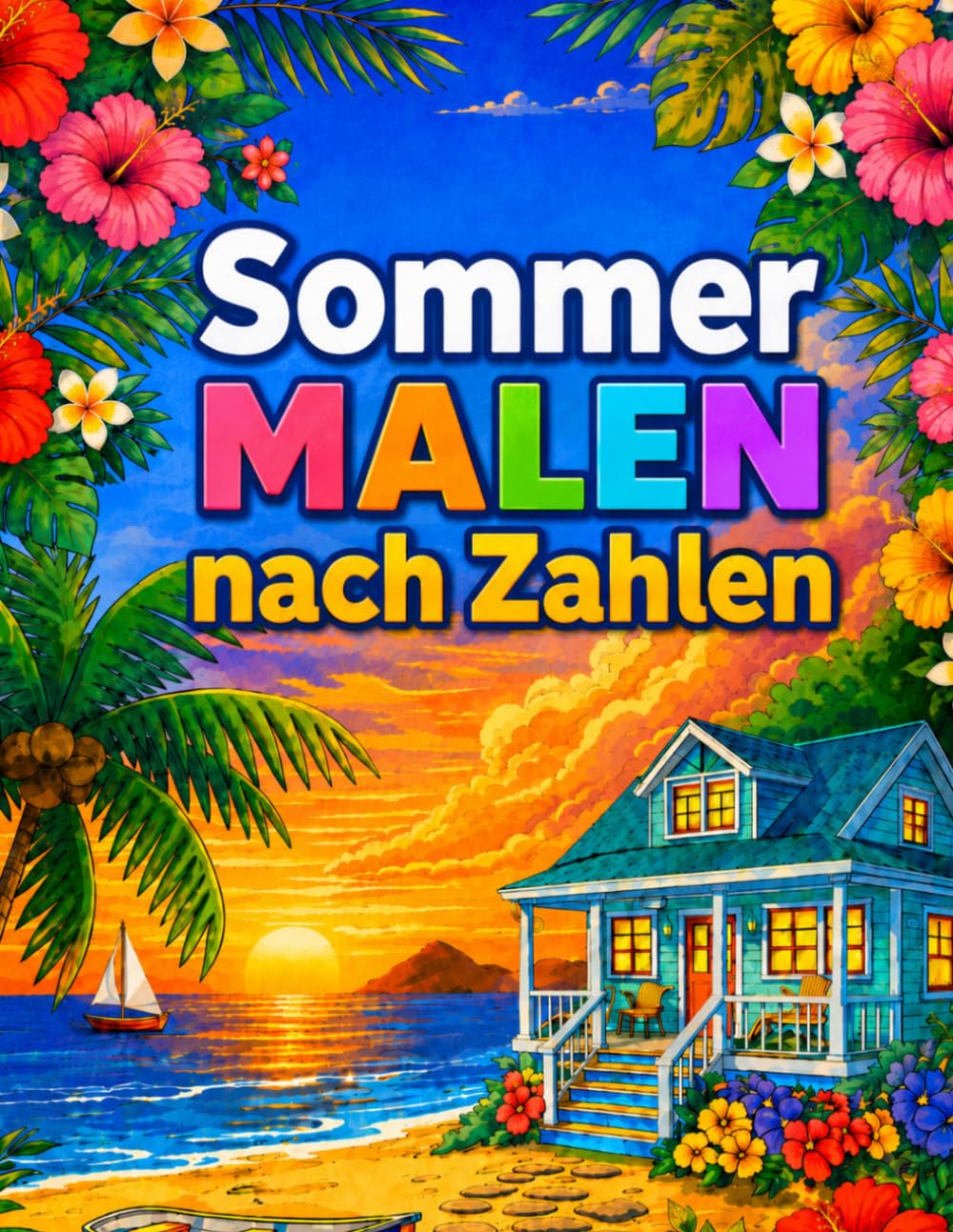 Sommer Malen nach Zahlen: Großdruck Malbuch für Erwachsene und Senioren | Blumen, Vögel, Schmetterlinge, Tiere, Landschaften