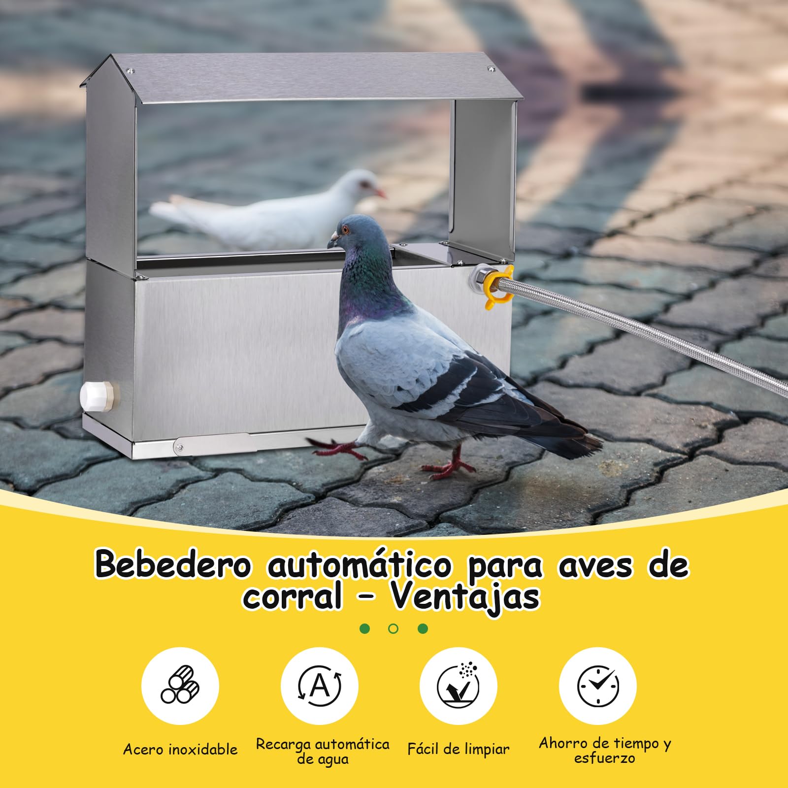 Bebedero Automático De Acero Inoxidable Para Pollos Dispensador AutomáTico De Regador De Pollo Con VáLvula De Flotador Y Pata Agua De Pollo De Metal De Gran Capacidad Para Pato Paloma Ganso (9 Litro）