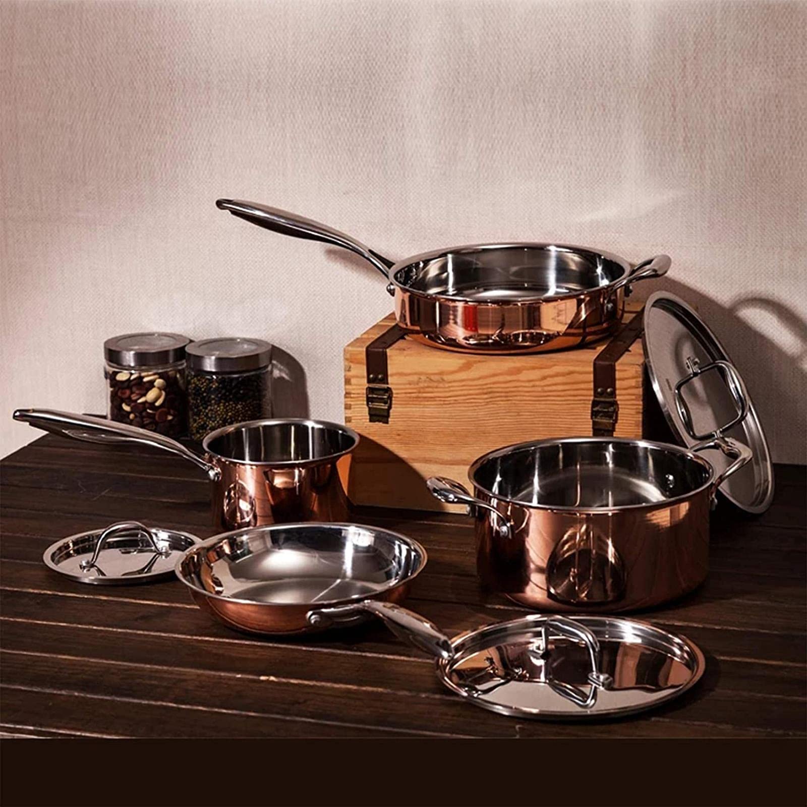 Kupfertopf Handgemachte Art Bratpfanne 24 cm Suppentopf 16 cm Milchpfanne Küche Kochgeschirr Set Antihaft Kochgeschirr Set