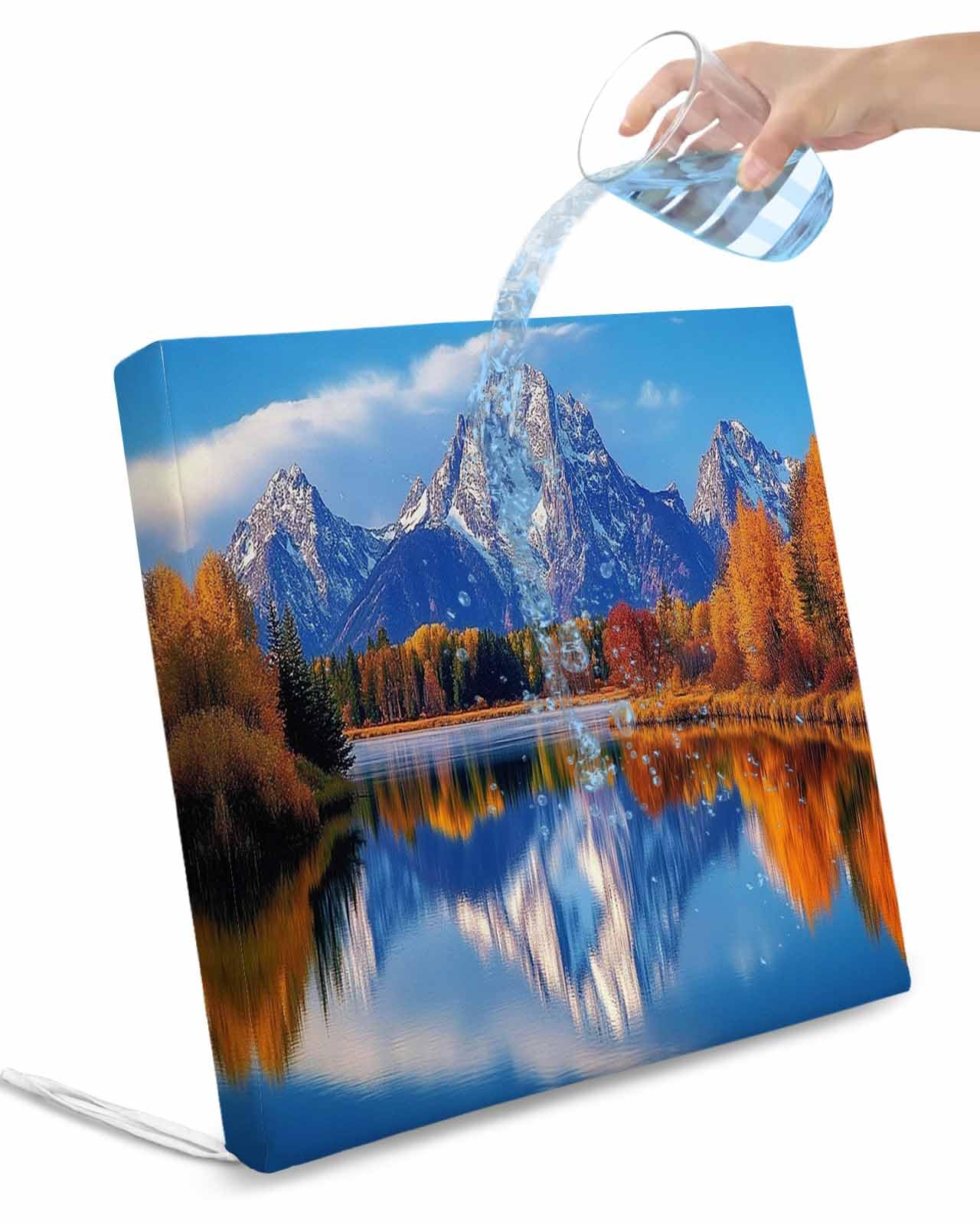 Hokiten Blue Mountain Outdoor Cushion Chair Cover Set of 4 - Waterproof Couch Seat Covers, Yellow Forest Modern Art Farmhouse Patio Furniture Protector Cushions Slipcovers for Sofa/RV, 20