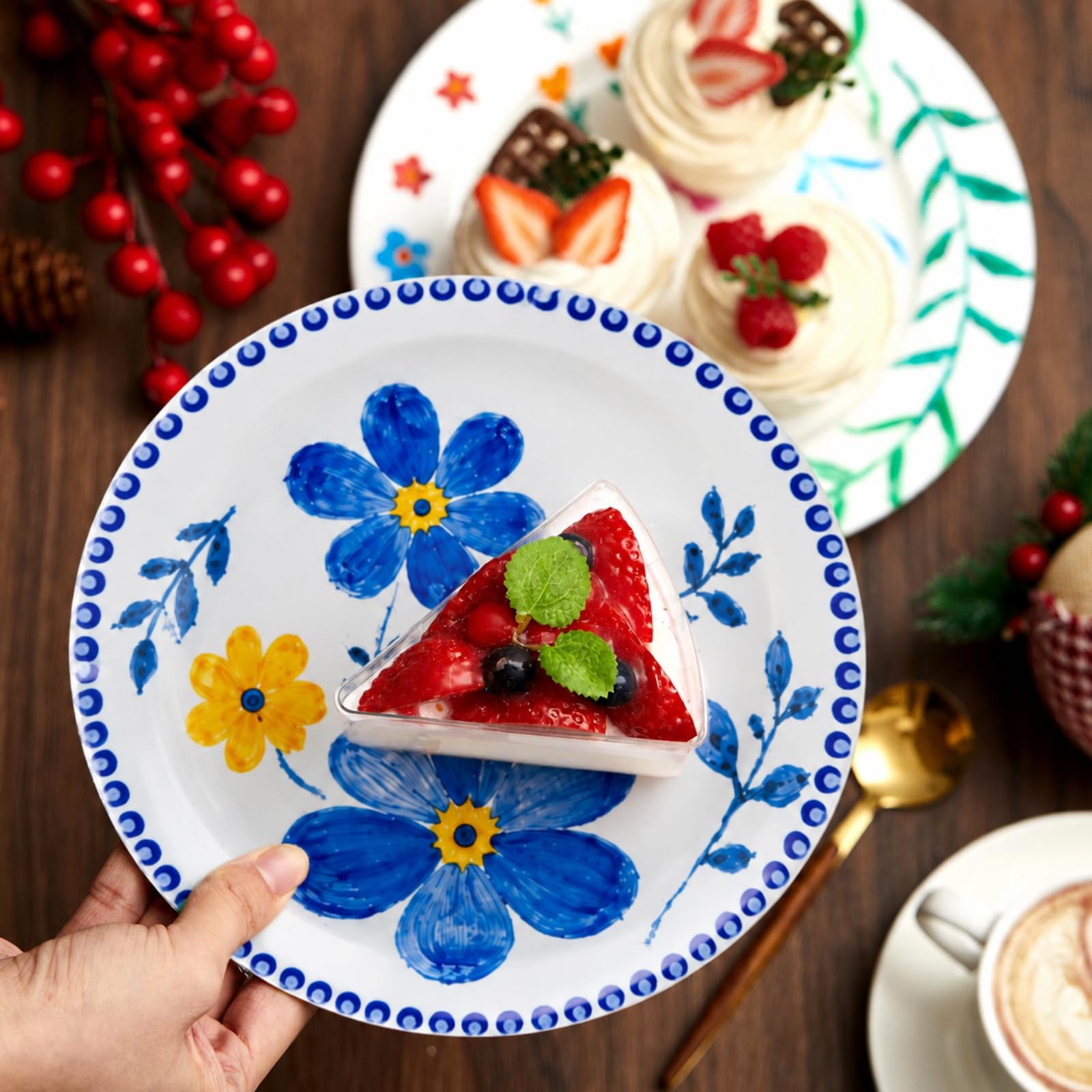Sinmoe Kit per Dipingere Piatti in Ceramica Include 4 Piatti in Porcellana 3 Pennelli e 12 Colori Acrilici e 1 Scatola Regalo e 1 Tavolozza da Dipingere(8 Pollici,Lusso Moderno,4 Pezzi)