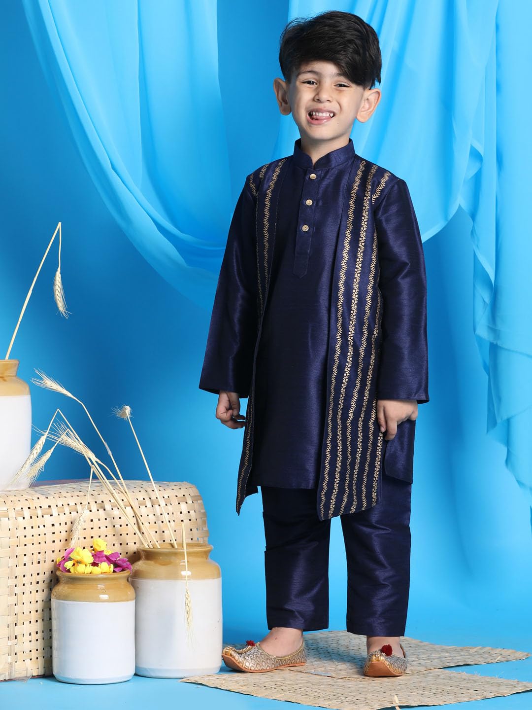 Vastramay Boys' Navy Blue Kurta Pyjama Set (B954)