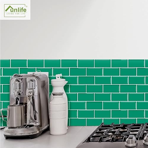 Miniatura 5 de funlife 5 hojas de diseño 3D más grueso para despegar y pegar, azulejos autoadhesivos de metro para cocina, baño, 11.8 x 5.1 pulgadas, esmeralda