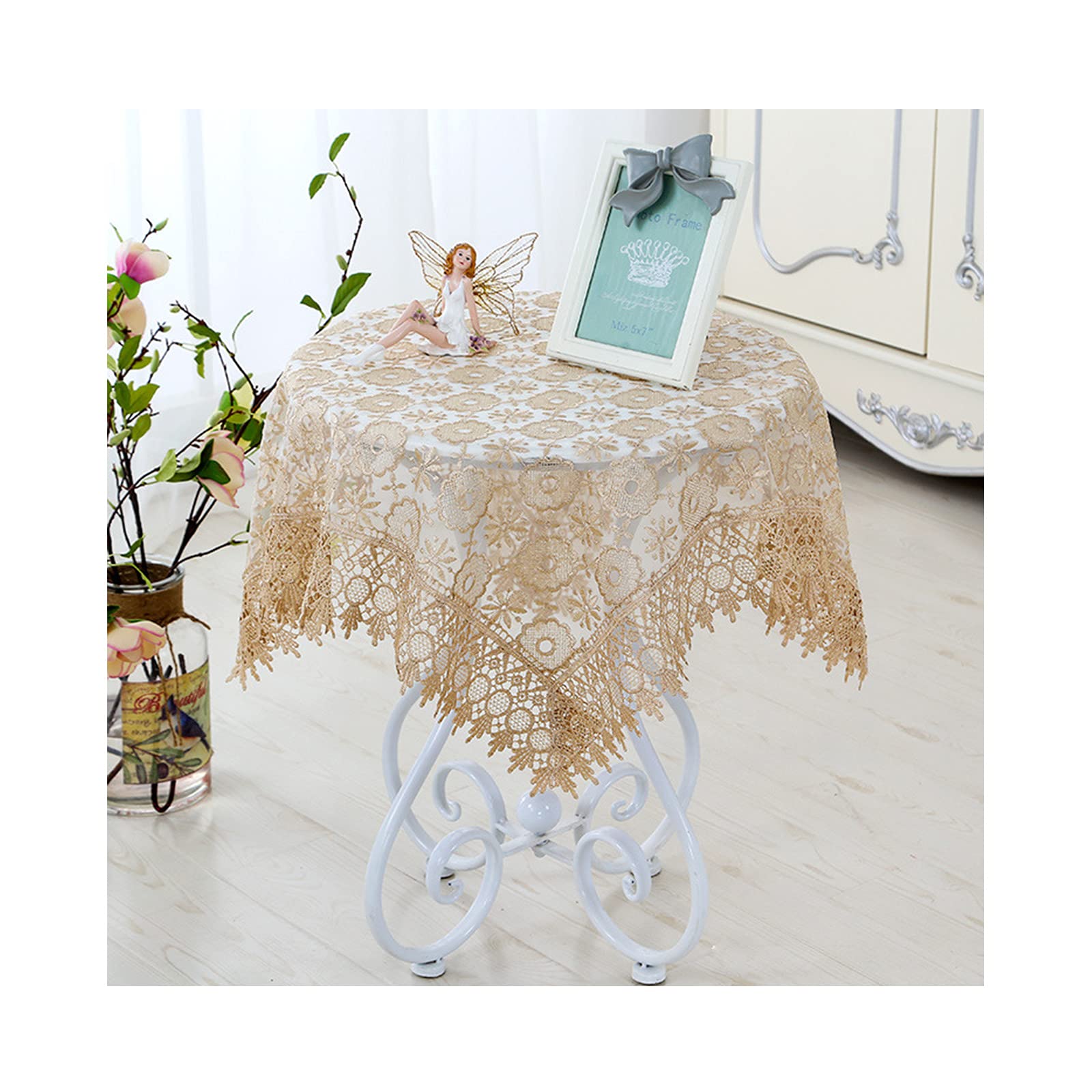 OPFdfhDFH Tablecloths, Floral Embroidered Tablecloth,Macrame Fabric Table Cloths for Parties,Dust-Proof Cover for Dining Party Wedding-C 150x150cm(B,130x180cm(51x71inch))