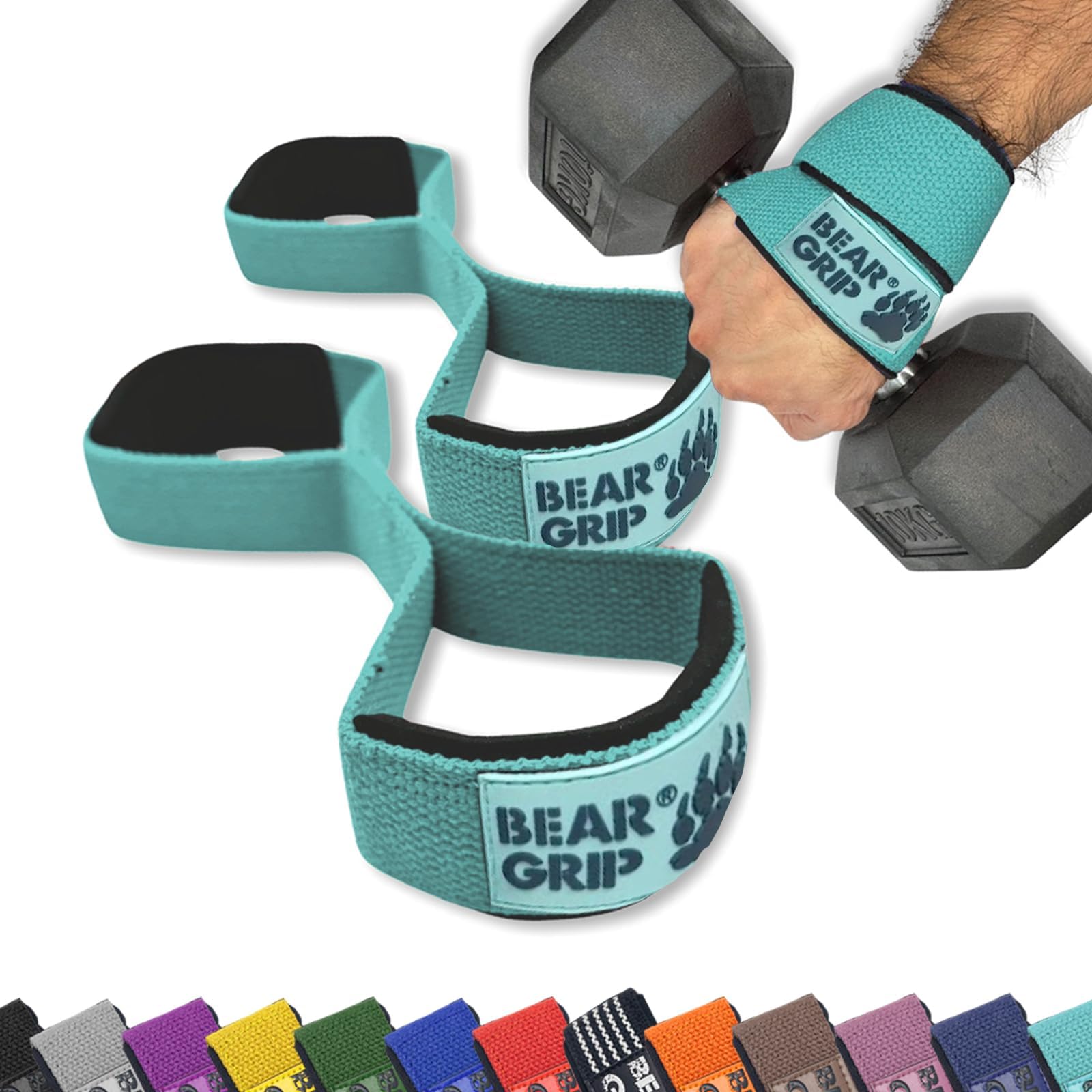 BEAR GRIP - Premium Figure 8 weight lifting straps (sold in pairs)