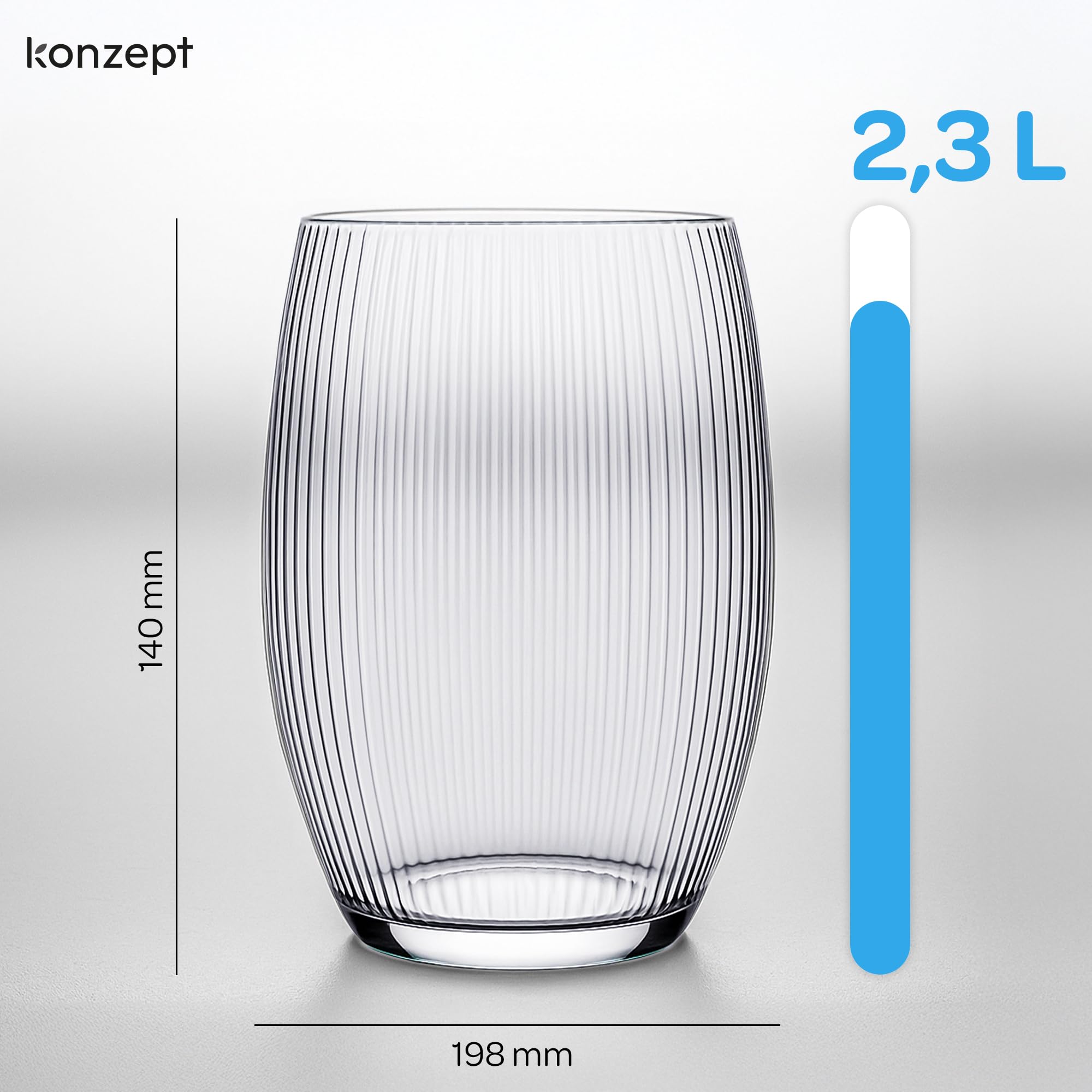 KONZEPT Glasvase 20 cm – geriffelte Struktur, dickwandig & elegant, für Blumen & Deko, europäische Qualität