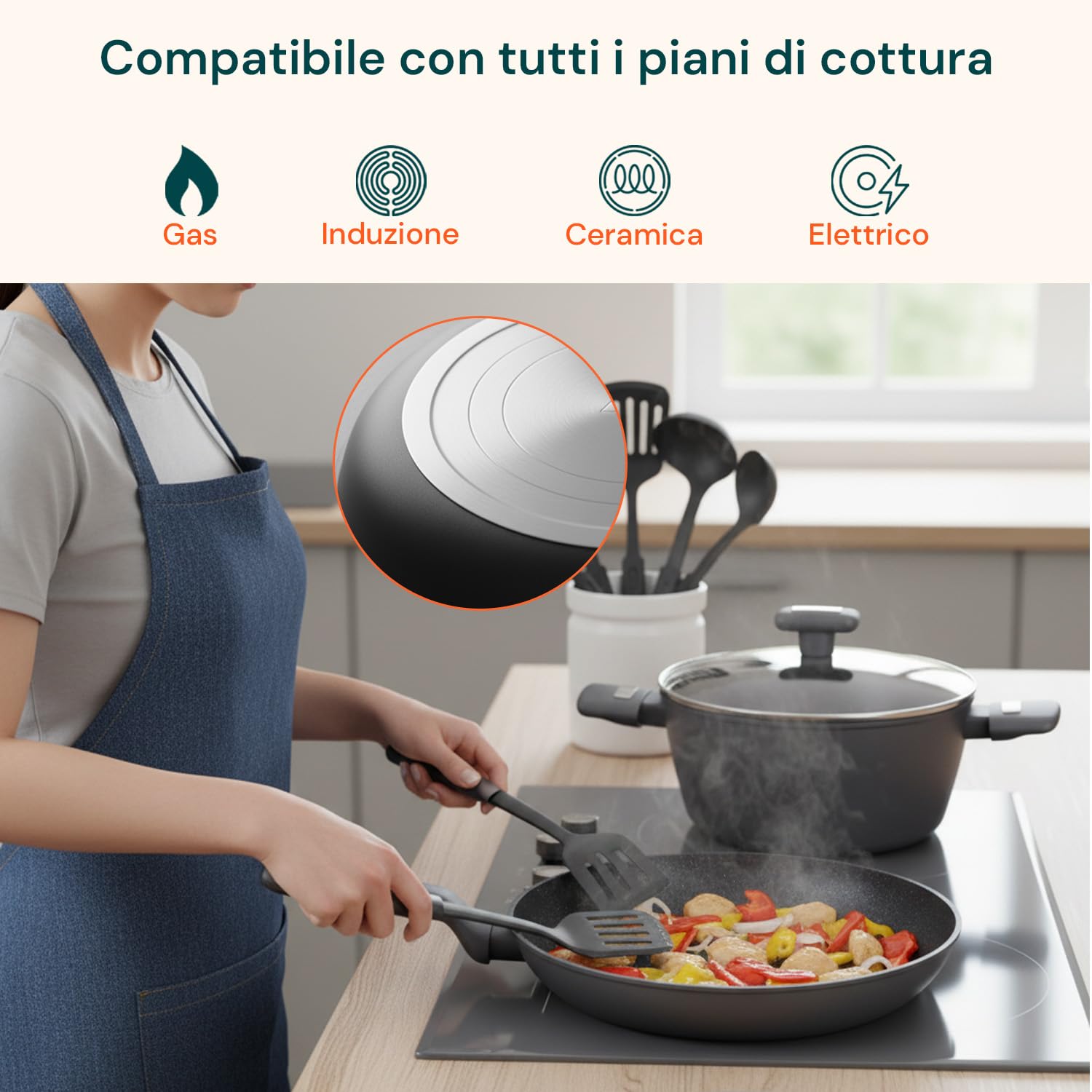 Avilia - Batteria di Pentole e Padelle 13 Pezzi Antiaderenti per Induzione, Gas ed Elettrico - Alluminio con Coperchi in Vetro Temperato e Manici Ergonomici - Cottura Sana senza PFOA