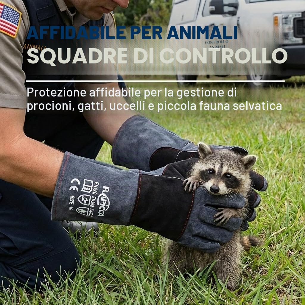 RAPICCA Guanti per la Manipolazione Degli Animali a Prova di Morso Rinforzati in Pelle 40.6cm