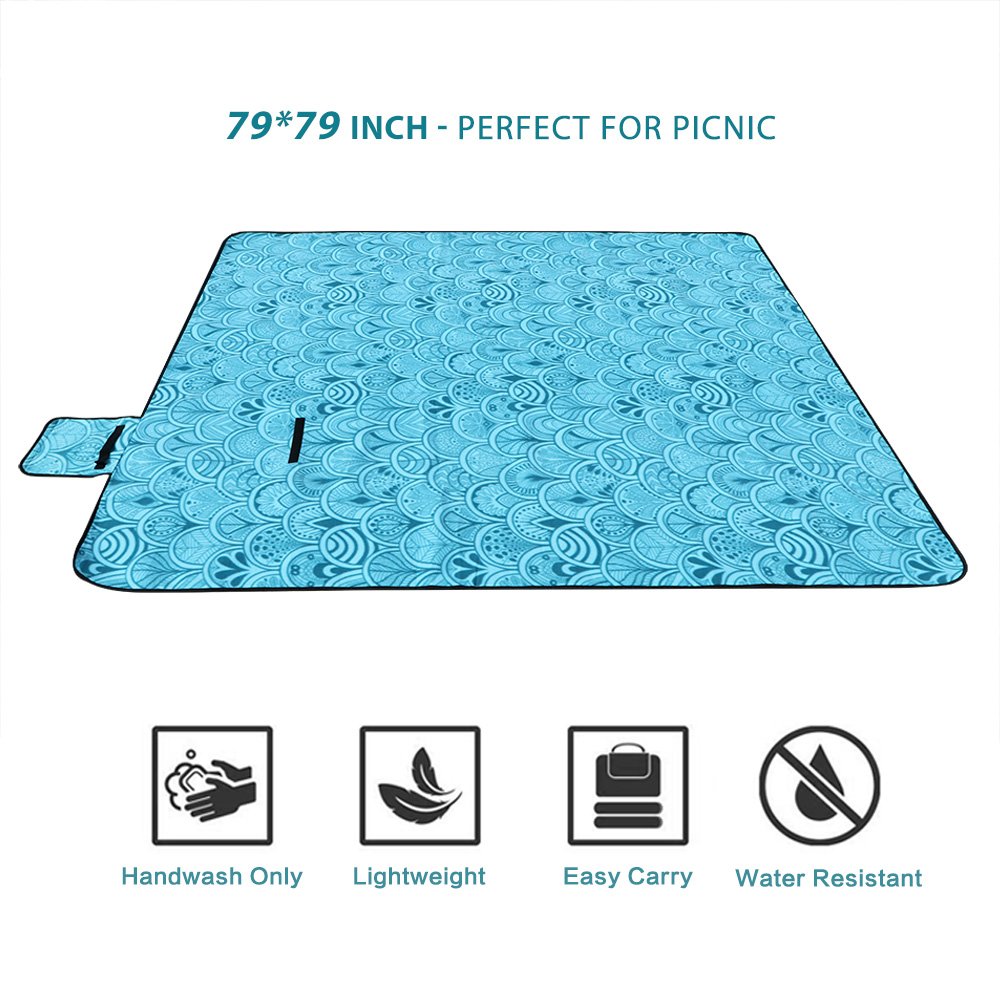 200 x 200cm XXL Picknickdecke Fleece Wasserdicht Campingdecke Stranddecke Wärmeisoliert mit Tragegriff für Picknicks, Camping - Blau
