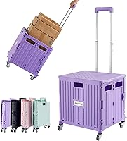 MACOPRO Foldable Utility Cart: Portable Rolling Handcart with 360° Wheels, Telescoping Handle for Shopping, Travel, Moving (Purple)