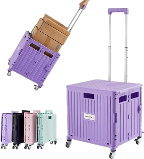 MACOPRO Foldable Utility Cart: Portable Rolling Handcart with 360° Wheels, Telescoping Handle for Shopping, Travel, Moving (Purple)