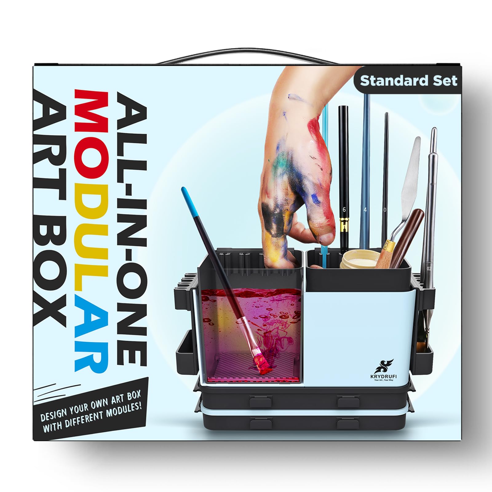 Portable All-in-One Modular Painting Station with Paint Brush Cleaner and Holders,Wet Paint Palette Tray with Lid for Miniature Painting and Acrylic Paints - Standard Set