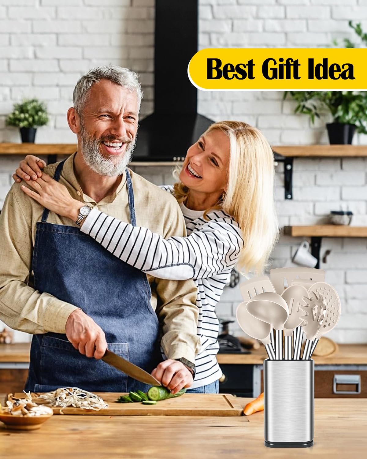 Juego de utensilios de cocina de silicona, 8 utensilios de cocina antiadherentes con mango de acero inoxidable, sin BPA, herramientas de cocina resistentes al calor con espátulas, volteadores,