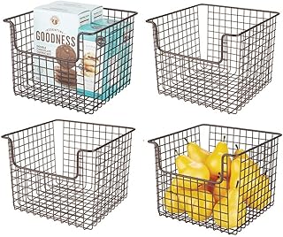 mDesign Panier de Rangement en Fil de Fer (Lot de 4) – Petite boîte en métal Flexible pour la Cuisine, Le Garde-Manger, etc. – Panier en métal Universel avec poignées – Couleur Bronze