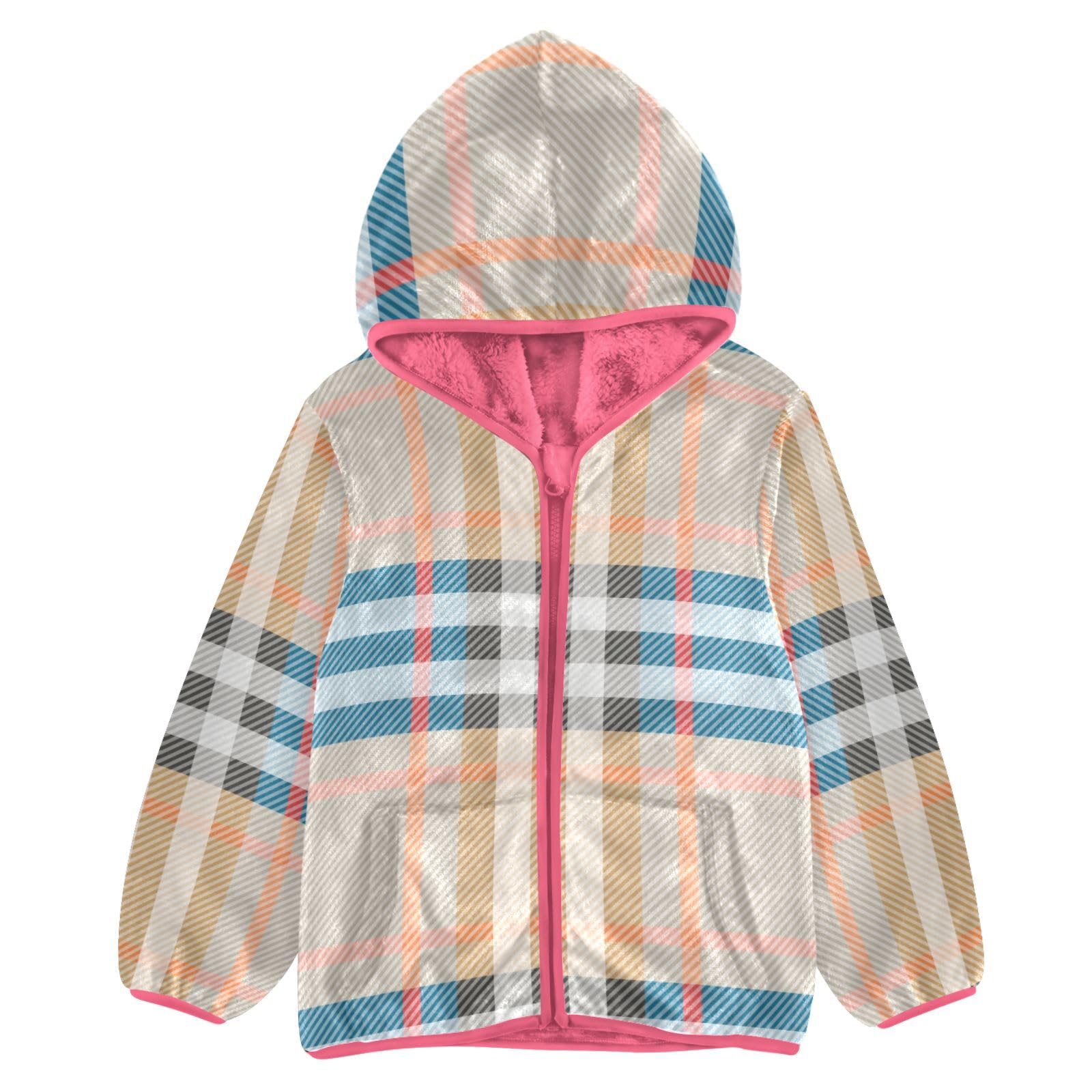 GuoChe Fleecejacke für Kleinkinder, Mädchen, Gelb kariert, Blau