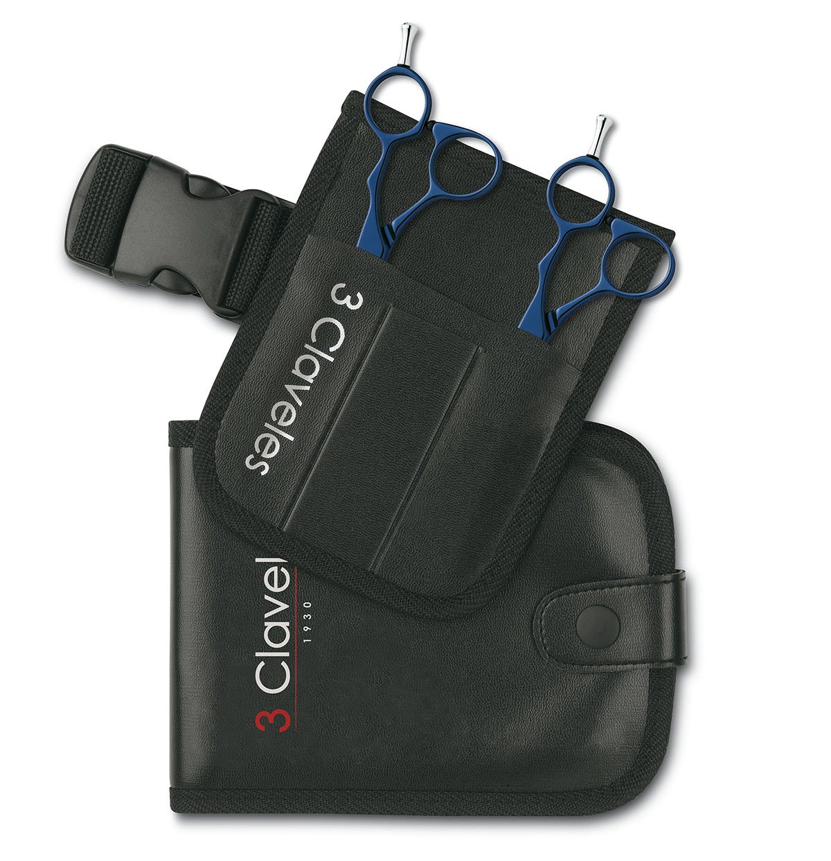 3 Claveles 12689 - Kit Peluquería de Estuche Cinturon y Tijera Peluquero Corte y Esculpir de 5.5", Azul