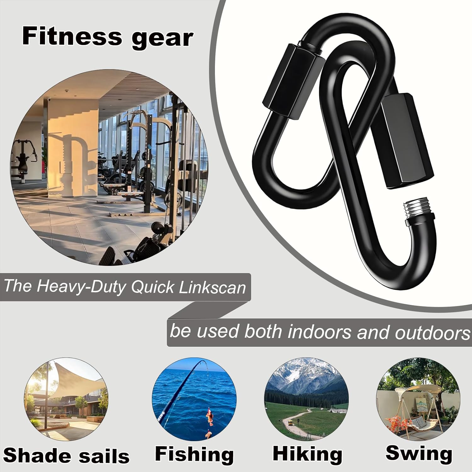 50PCS 1.57 Inch Heavy Duty Quick Chain Links, 5/32 Threaded Black Carabiners for Hammock Camping, 330LB Capacity - Image 5