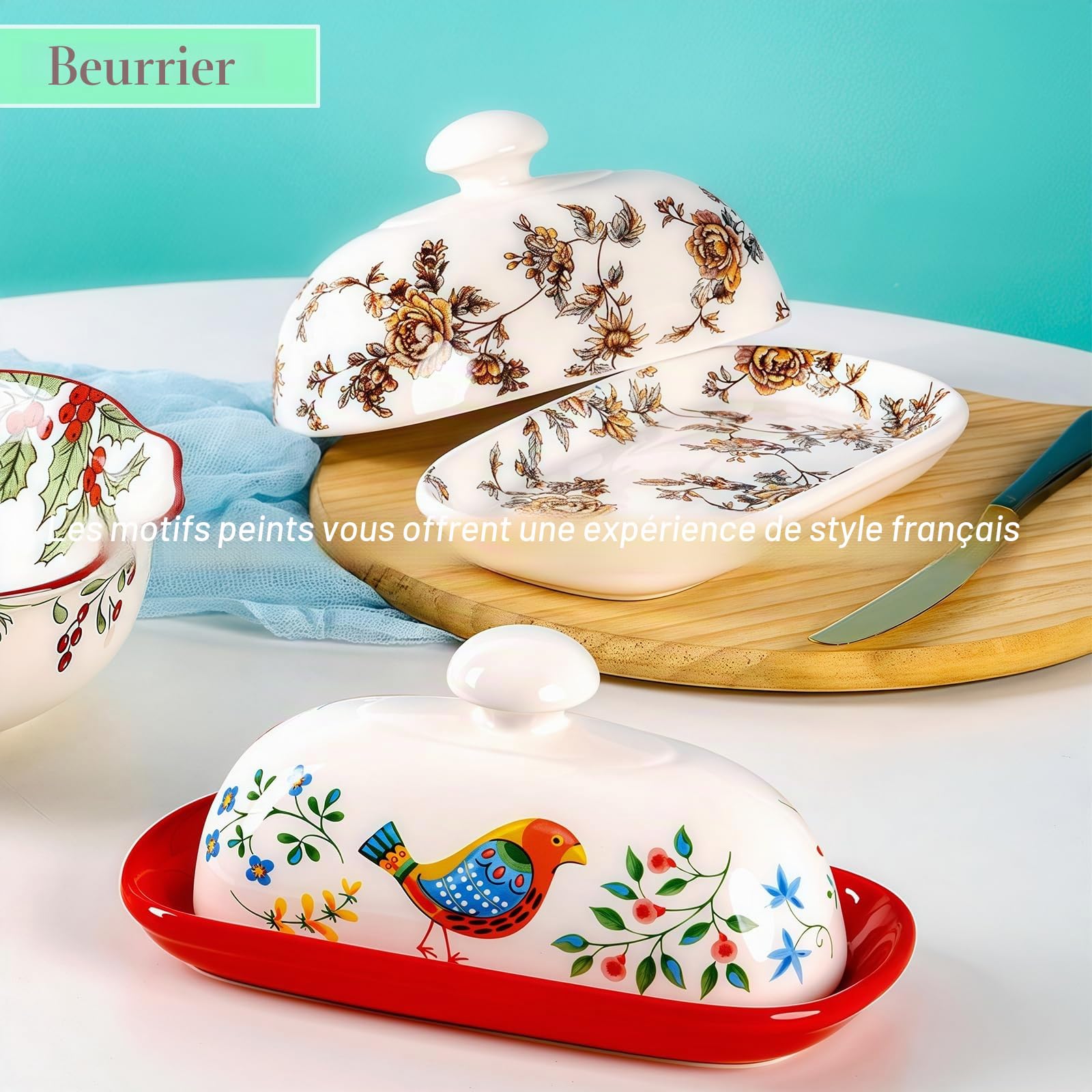 Joli beurrier avec couvercle pour comptoir, porte-beurre en céramique rose, récipient à beurre