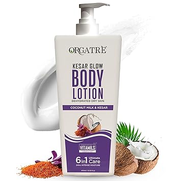 ORGATRE Kesar Glow Body Lotion for Dry Skin | Coconut Milk & Saffron | Deep Moisturization & Brightening | 24H Intense Hydration | For Women, Men & Kids | Antioxidant Protection – 400ml - image, photos