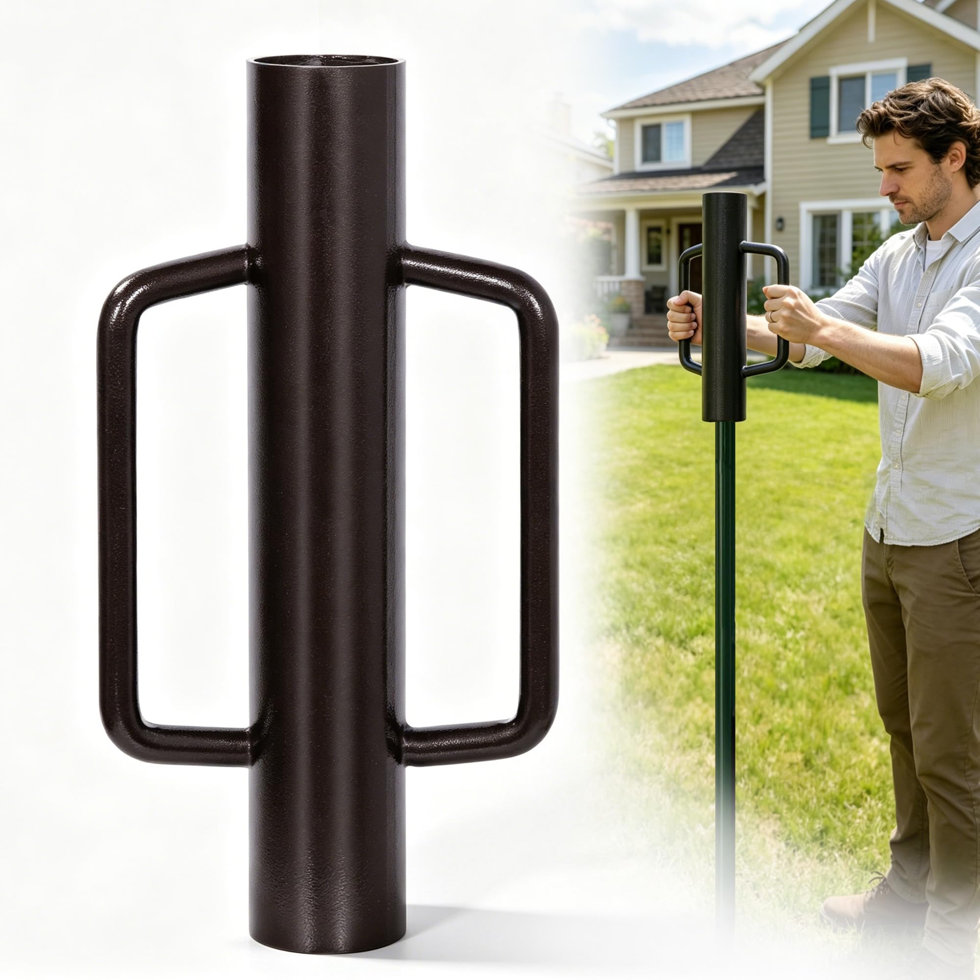 Urban Deco Fence Post Driver with Handle Steel Head Fence Post Driver 24 Inch Post Driver/Rammer Brown Hand Post Pounder-image-7