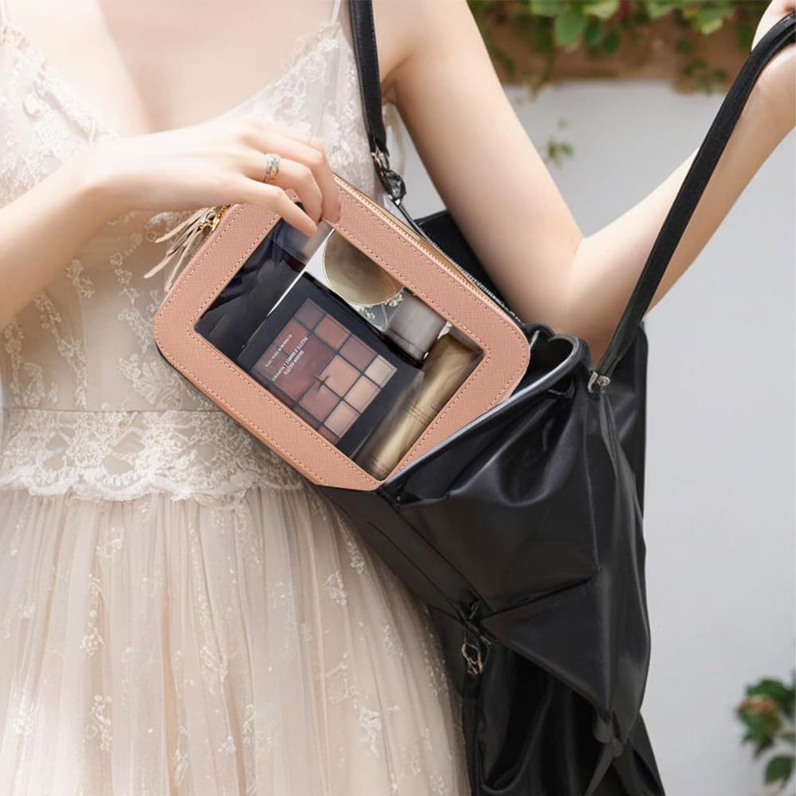 Borsa porta trucchi fantasia con sezione anteriore trasparente, ideale per i viaggi e l ' uso quotidiano Elegante custodia per cosmetici