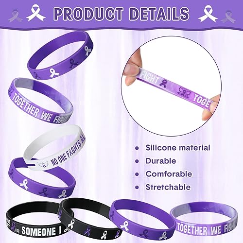 Miniatura 3 de Pulseras de silicona con cinta morada, pulseras de silicona con esperanza, fortaleza, fe, coraje, concientización sobre la salud, unisex, para