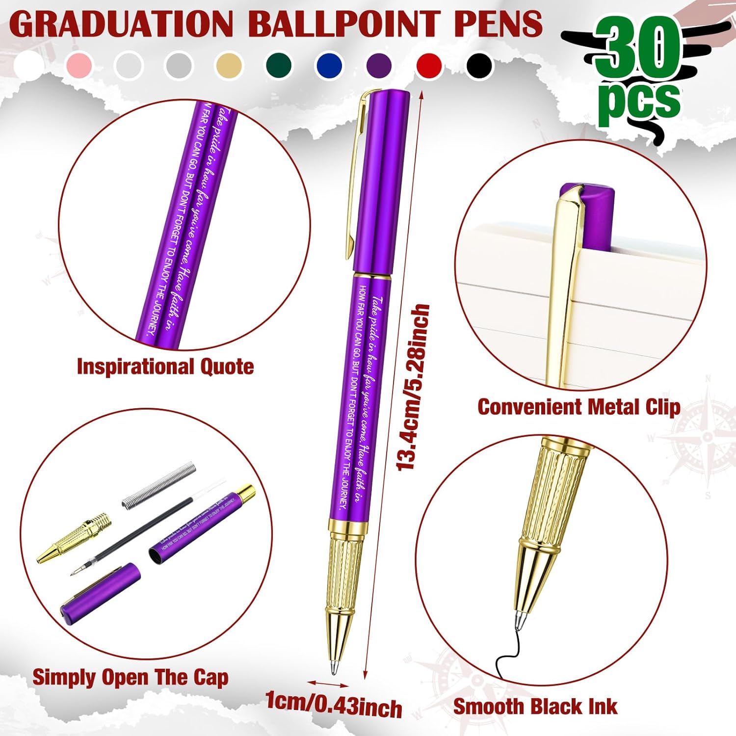 FoldTier 30 Set Graduation Pen Gifts Inspirational Ballpoint Pens with Congrats Grad Gift Boxes Funny Graduate Party Favor Gift for Class of 2026 Graduation Party Office School Stationery Supply
