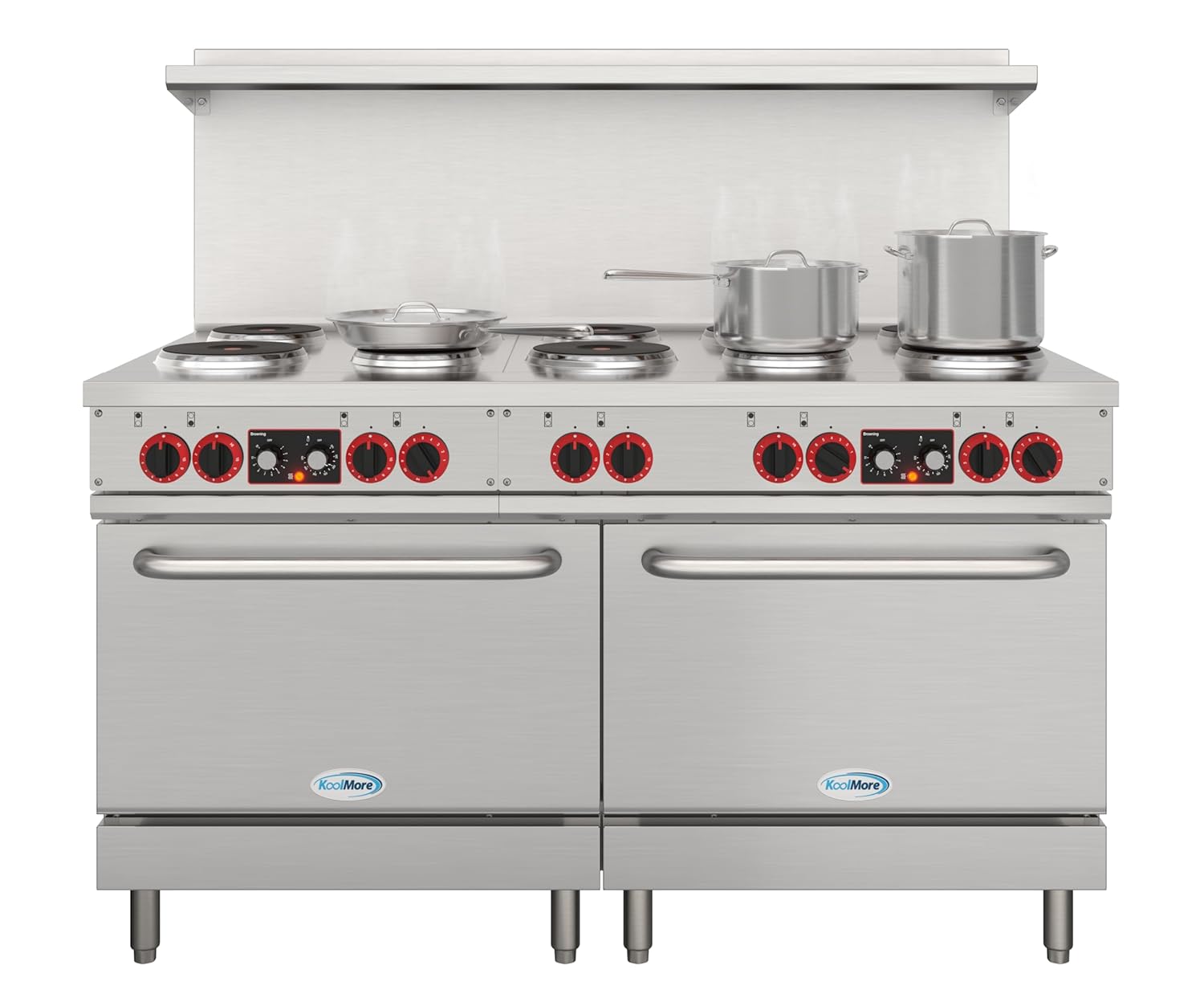KoolMore KM-CR60-E 60 in. Commercial Range with 10 Burners and 2 Standard Electric Ovens in Stainless Steel-208V 3-Phase, CSA Listed KoolMore KM-CR60-E 60 in. Commercial Range with 10 Burners and 2 Standard Electric Ovens in Stainless Steel-208V 3-Phase, CSA Listed