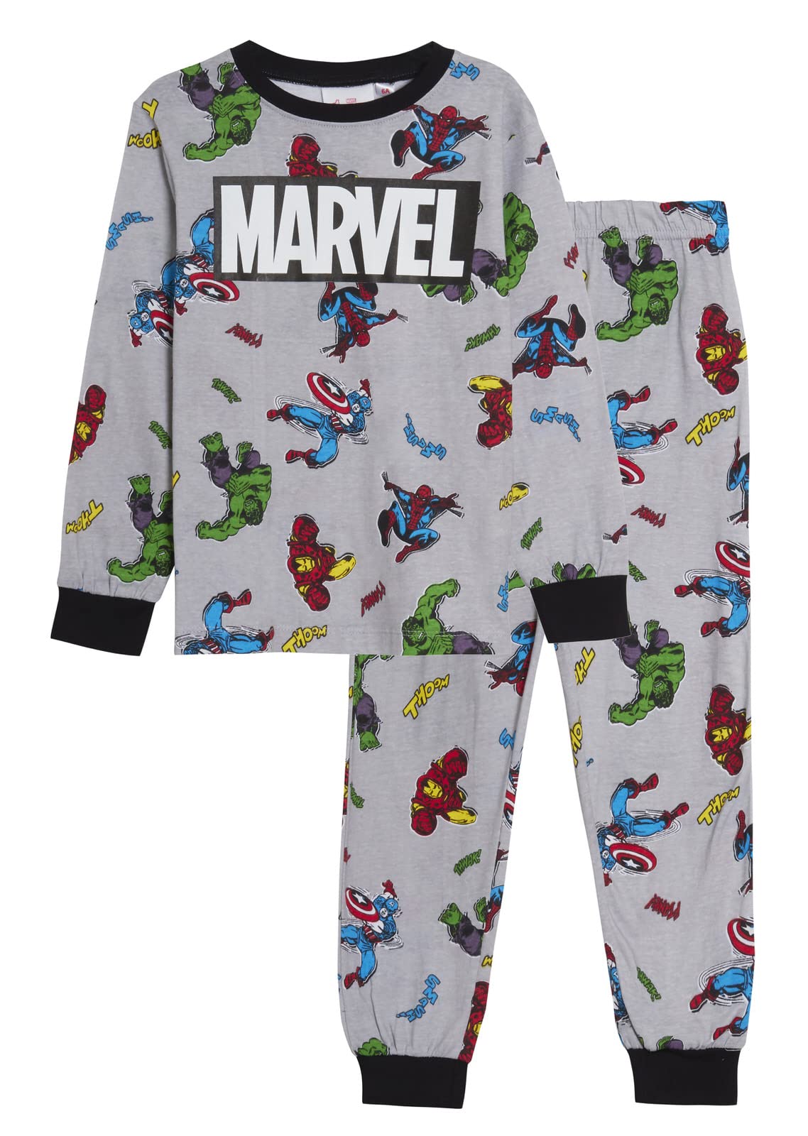 Marvel Boys Avengers Pyjamas Kids Full Length Pjs Hulk Spiderman Captain America Iron Man Nightwear Set Light Grey 10 Years