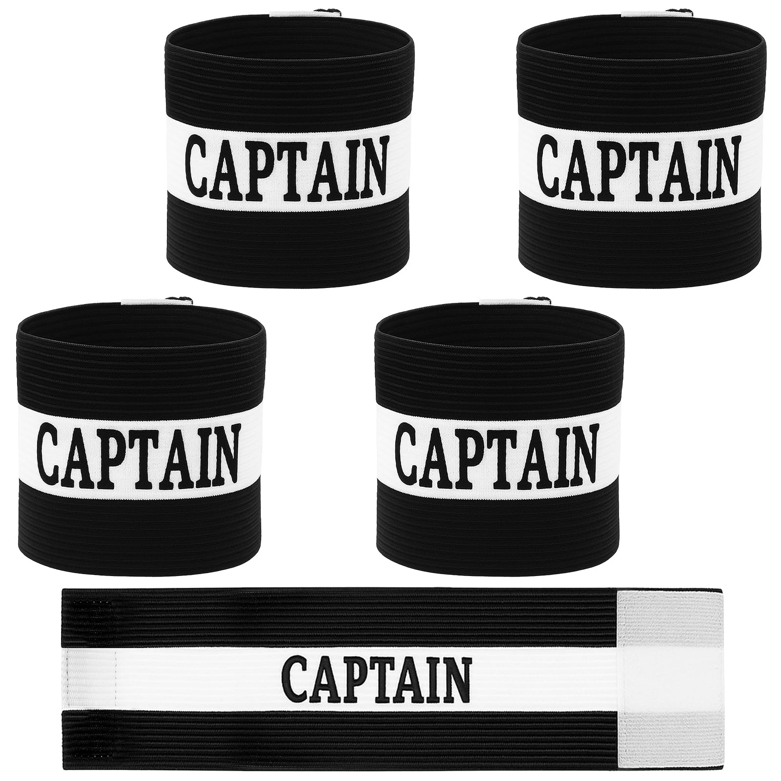 Yuanchu 4 Pcs Captain Arm Armbands for Soccer, Adjustable Black Soccer Captain Armband Football Arm Band Team Sport Armband for Adults Rugby Basketball Volleyball Team