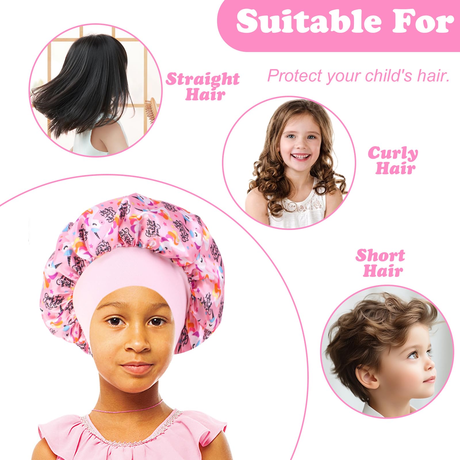 KASESSS 3 Pcs Kids Silk Bonnet for Sleeping Cartoon Satin Nightcap, Unicorn Silk Hair Bonnet for Girls Toddler Gift - Image 3
