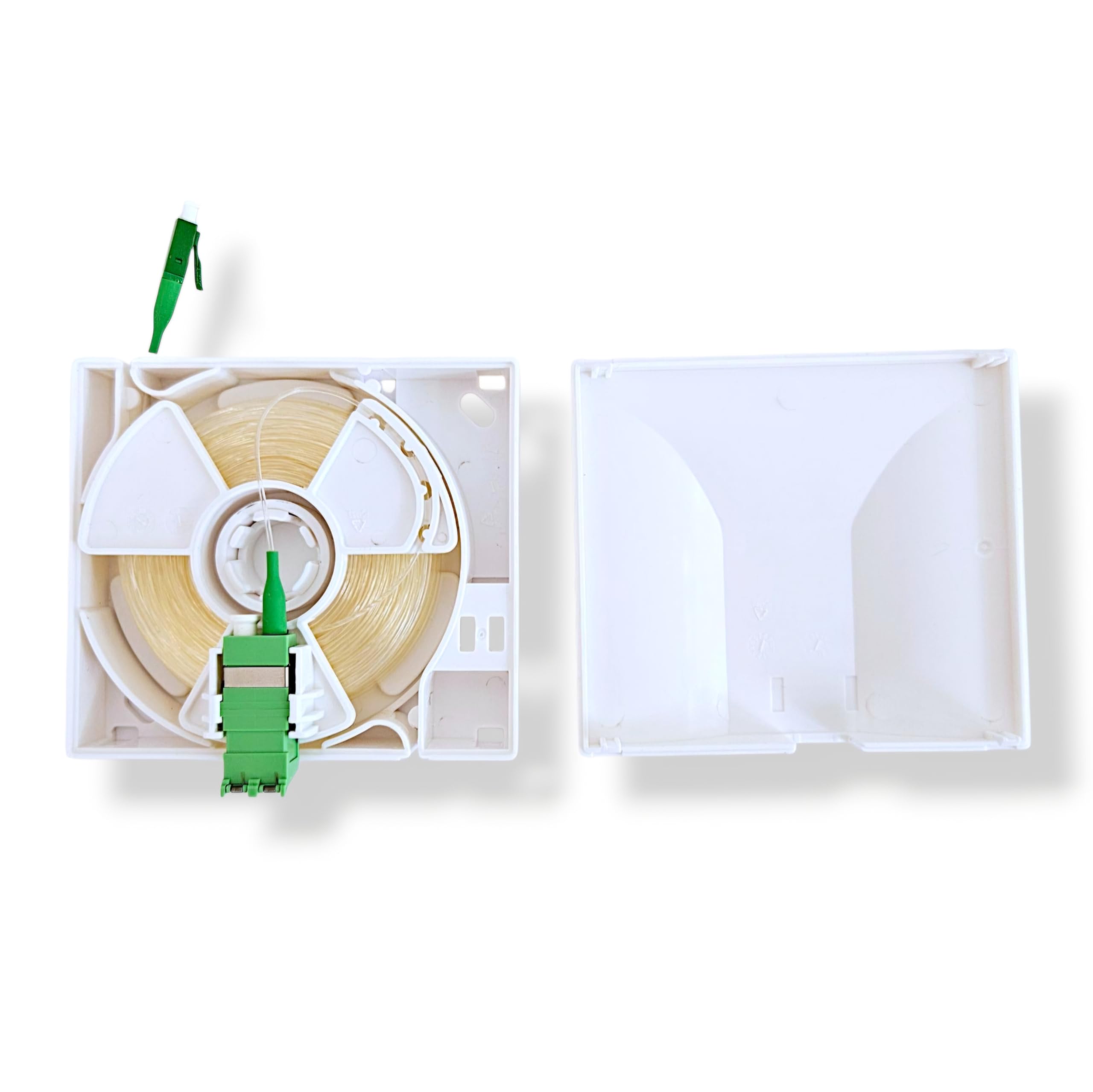 FTTH Ziehbox 20m – vorkonfektioniertes Glasfaserkabel LC/APC 8°, OS2 Patchkabel transparent, 0,9 mm, G.657.B3 für Router