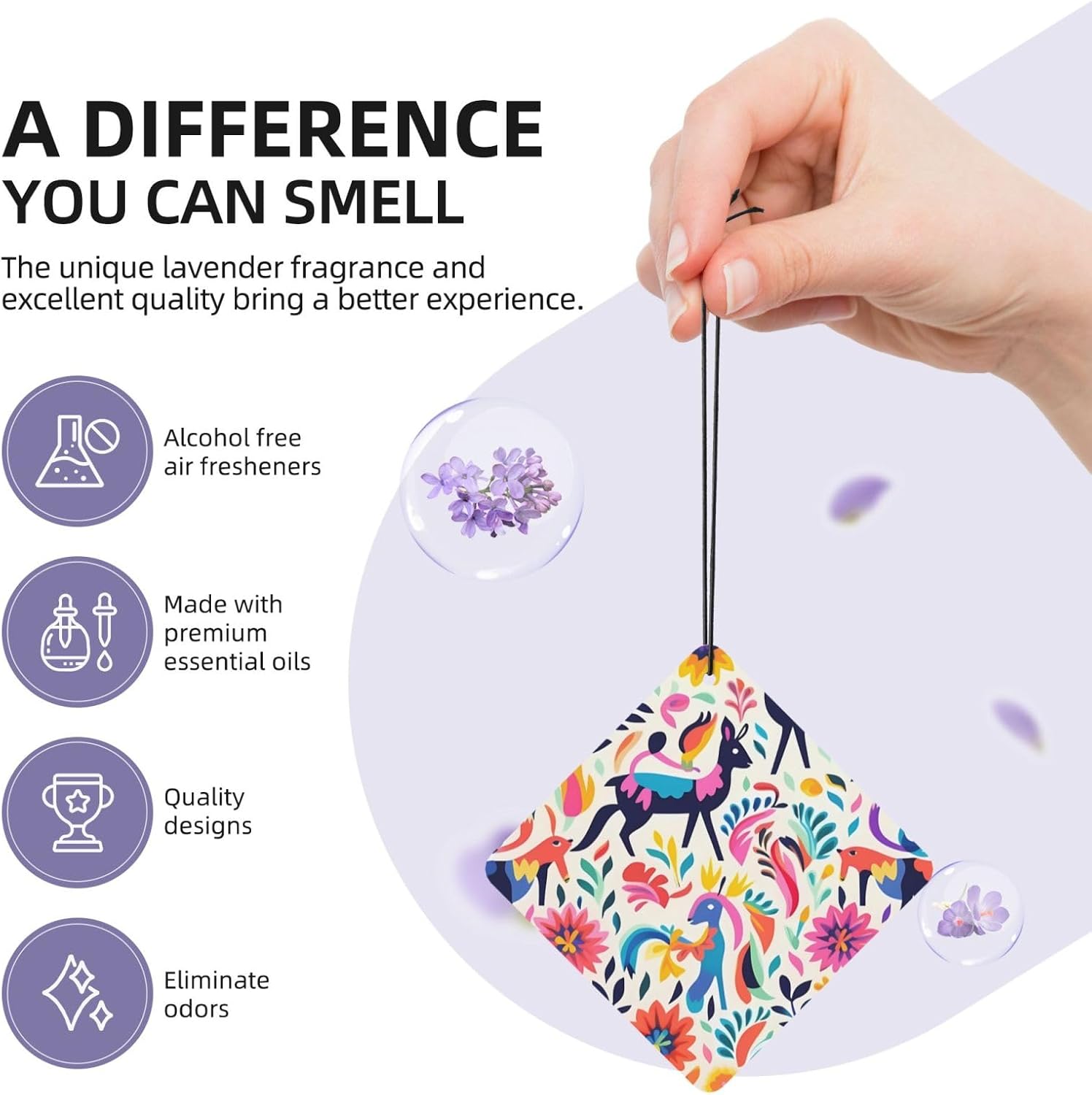 Car Air Freshener 24 PCS Mexican Otomi Animals Hanging Car Air Fresheners Auto Interior Decor Card Freshener Strong Scented Card Lavender Cars Scents for Office Bedroom Close Drawer Square