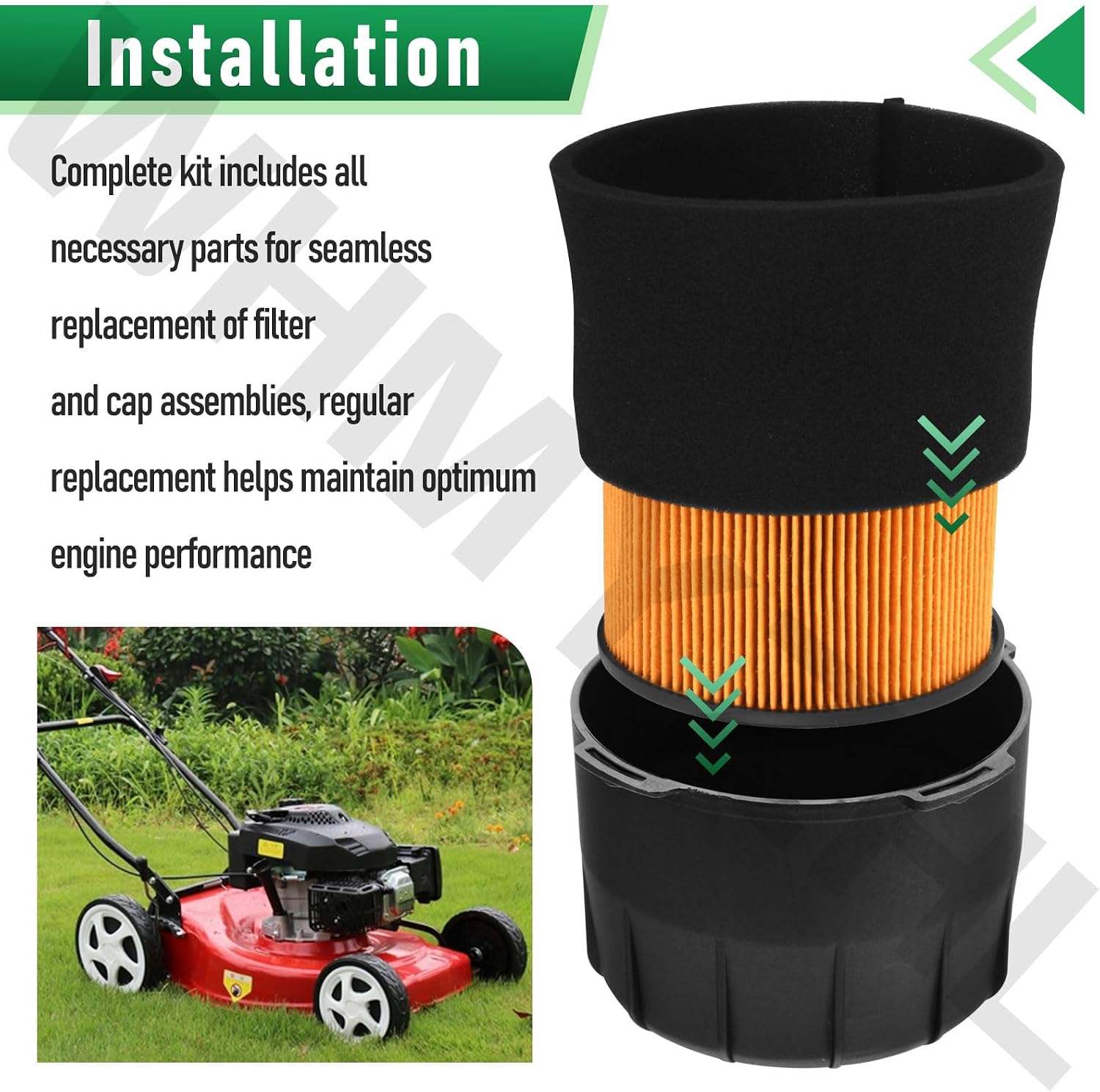 11029-0032 Air Filter & 11065-2135 Air Filter Cap Kit for K-awasaki FJ180V, Replace 11029-0019 11029-7023